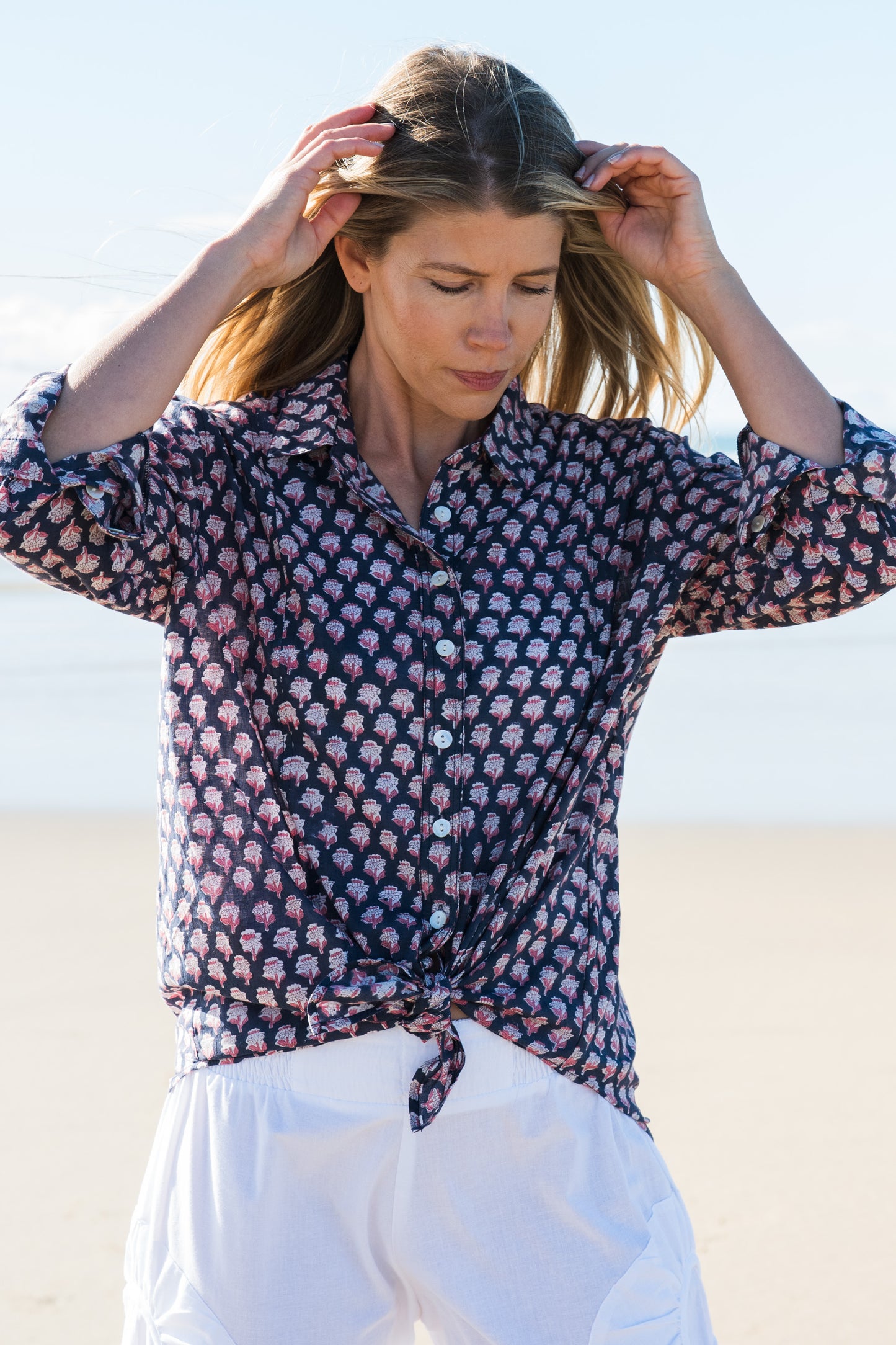 Top Clio Shirt - Laura Indigo Flower Handblock