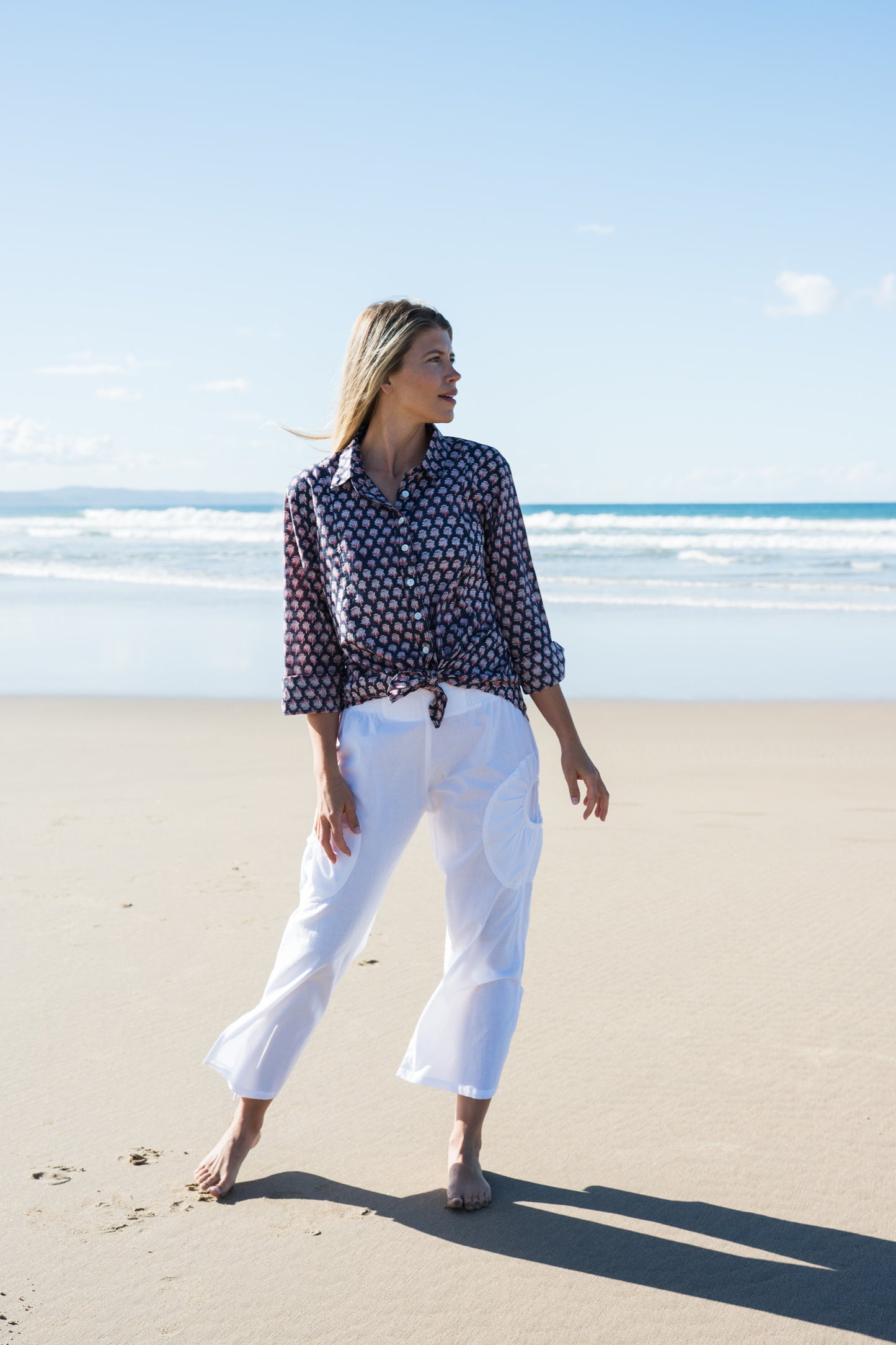 Top Clio Shirt - Laura Indigo Flower Handblock