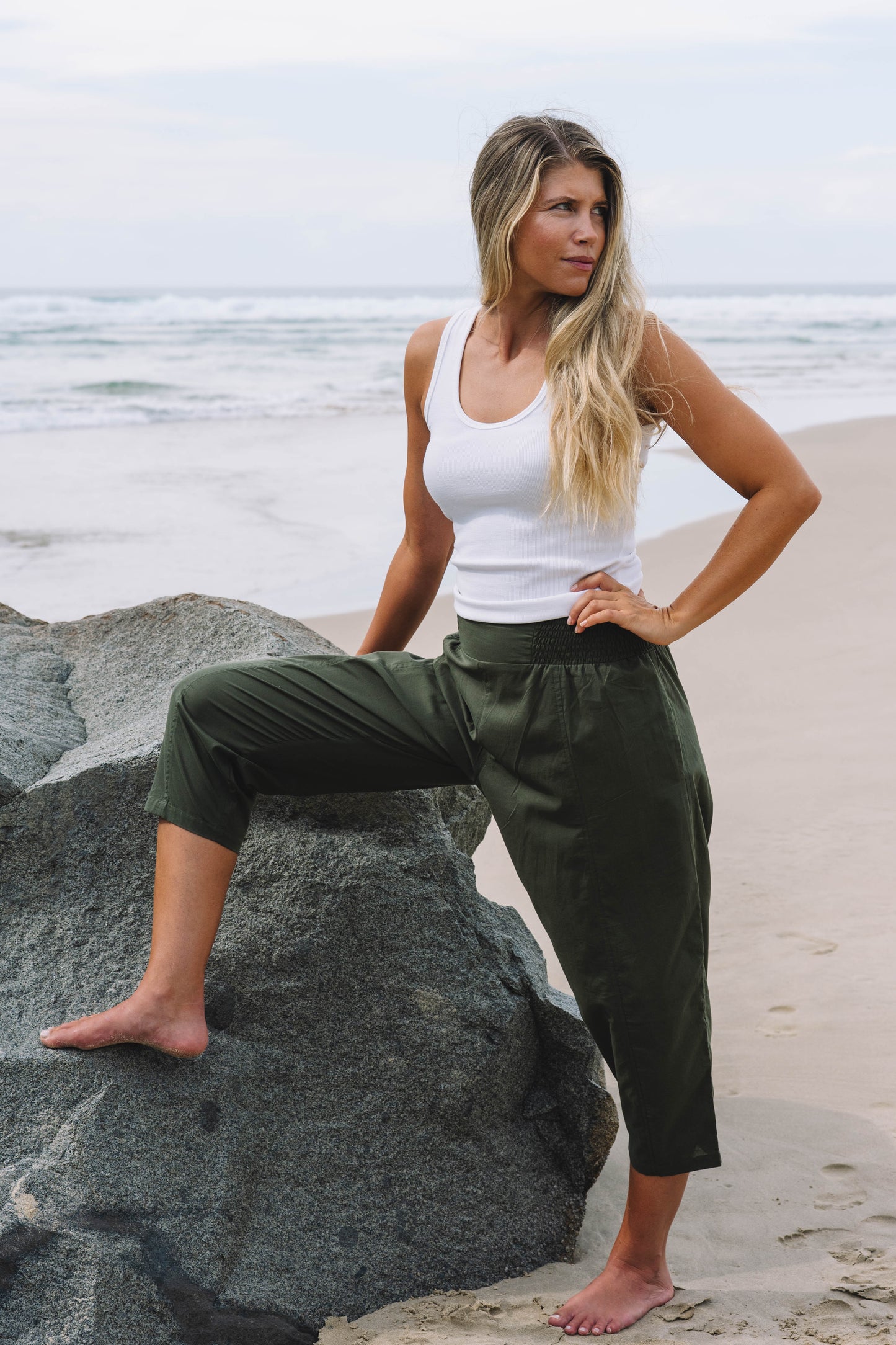 Pant Yoga - Olive Cotton