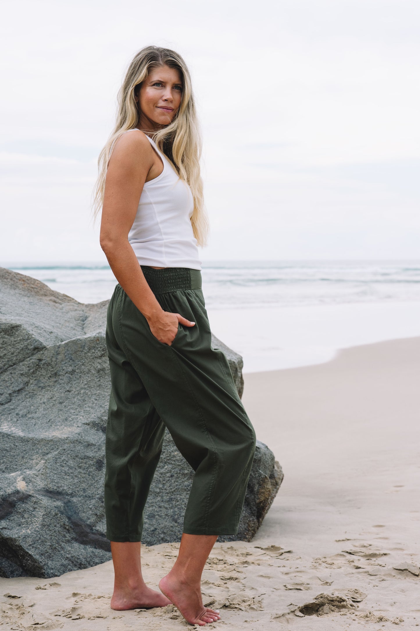 Pant Yoga - Olive Cotton