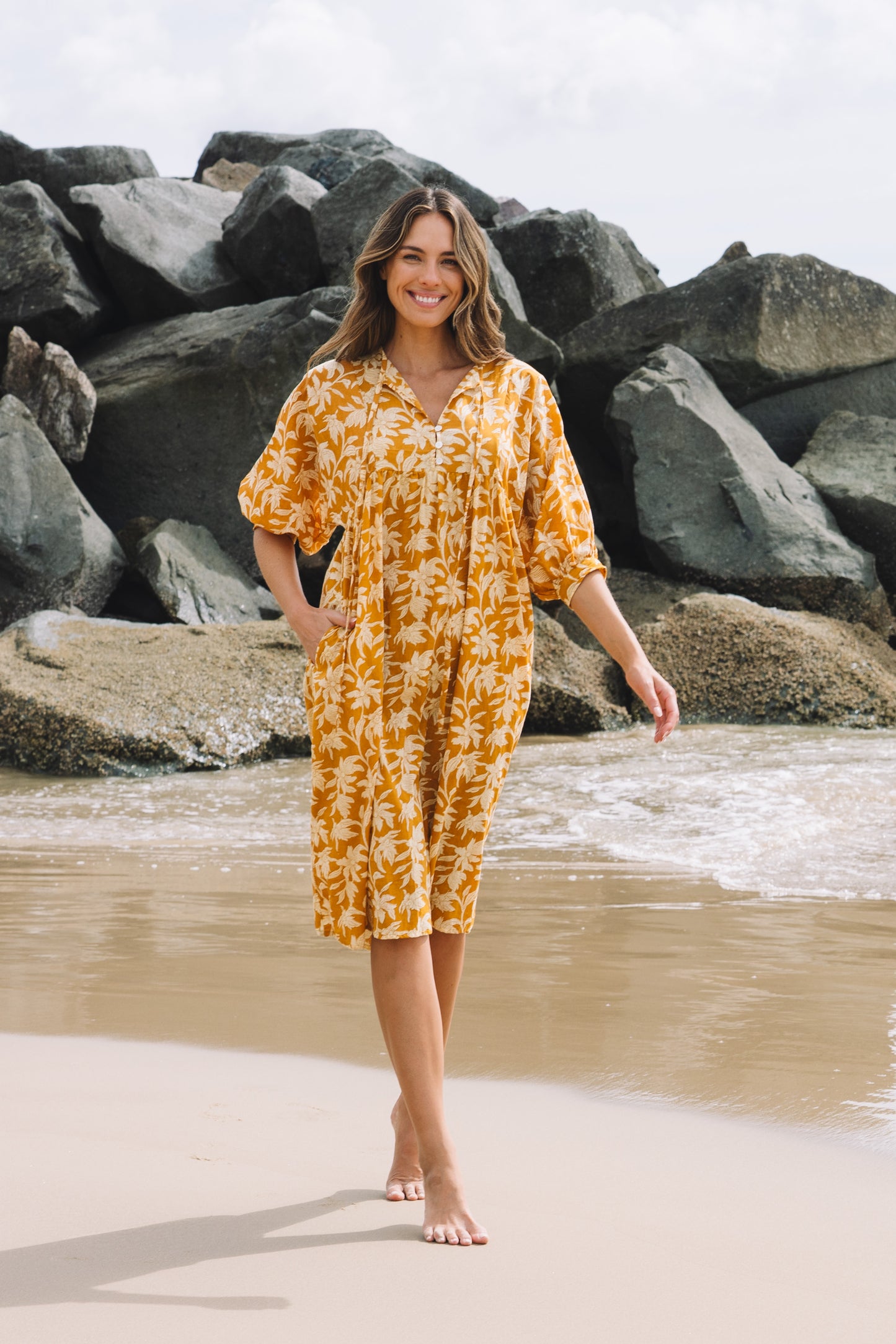 Dress Soleya - Golden Palms Cotton