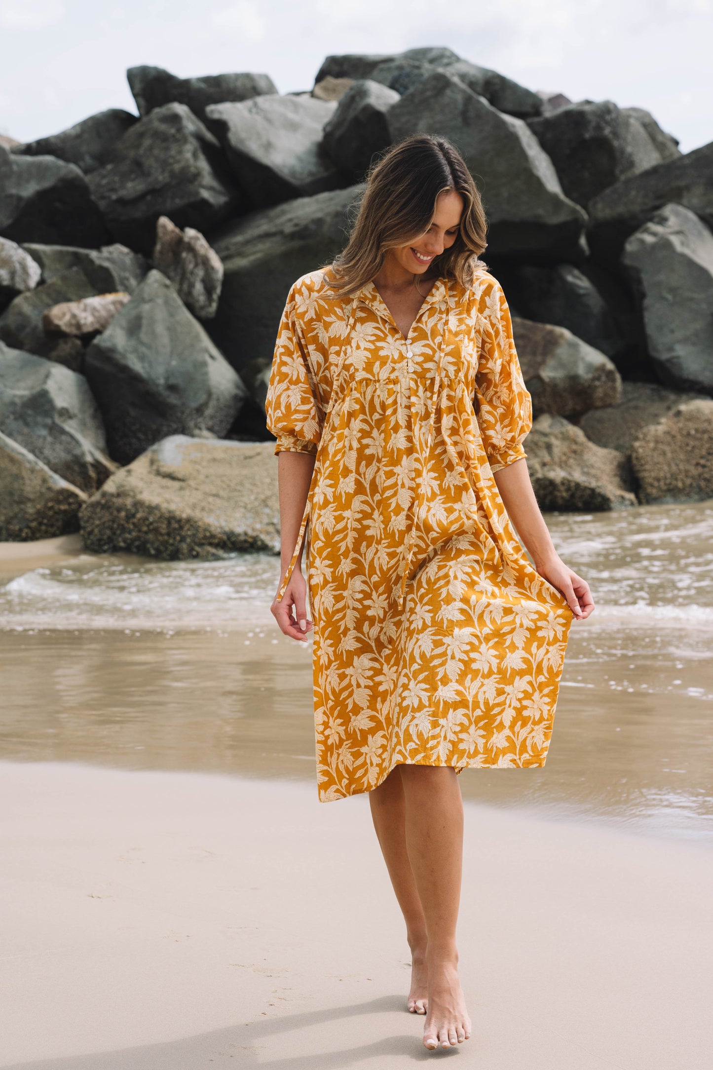 Dress Soleya - Golden Palms Cotton