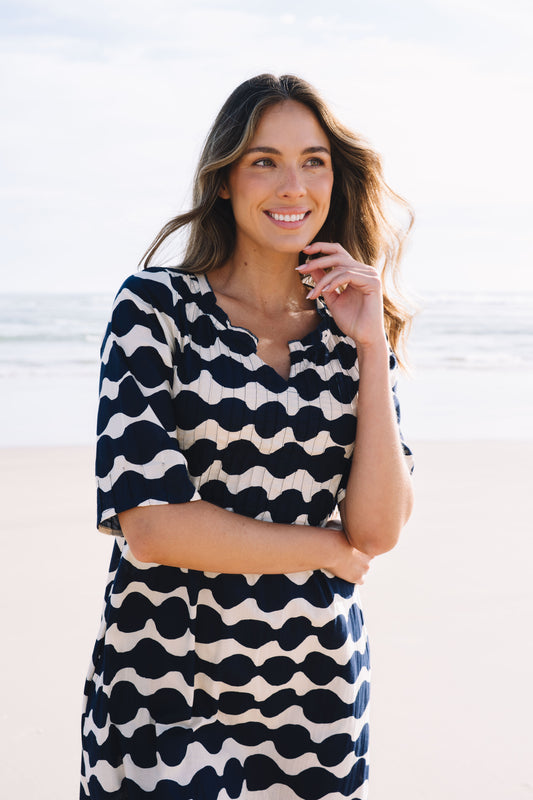 Dress Fleur - Mala Navy and Ecru