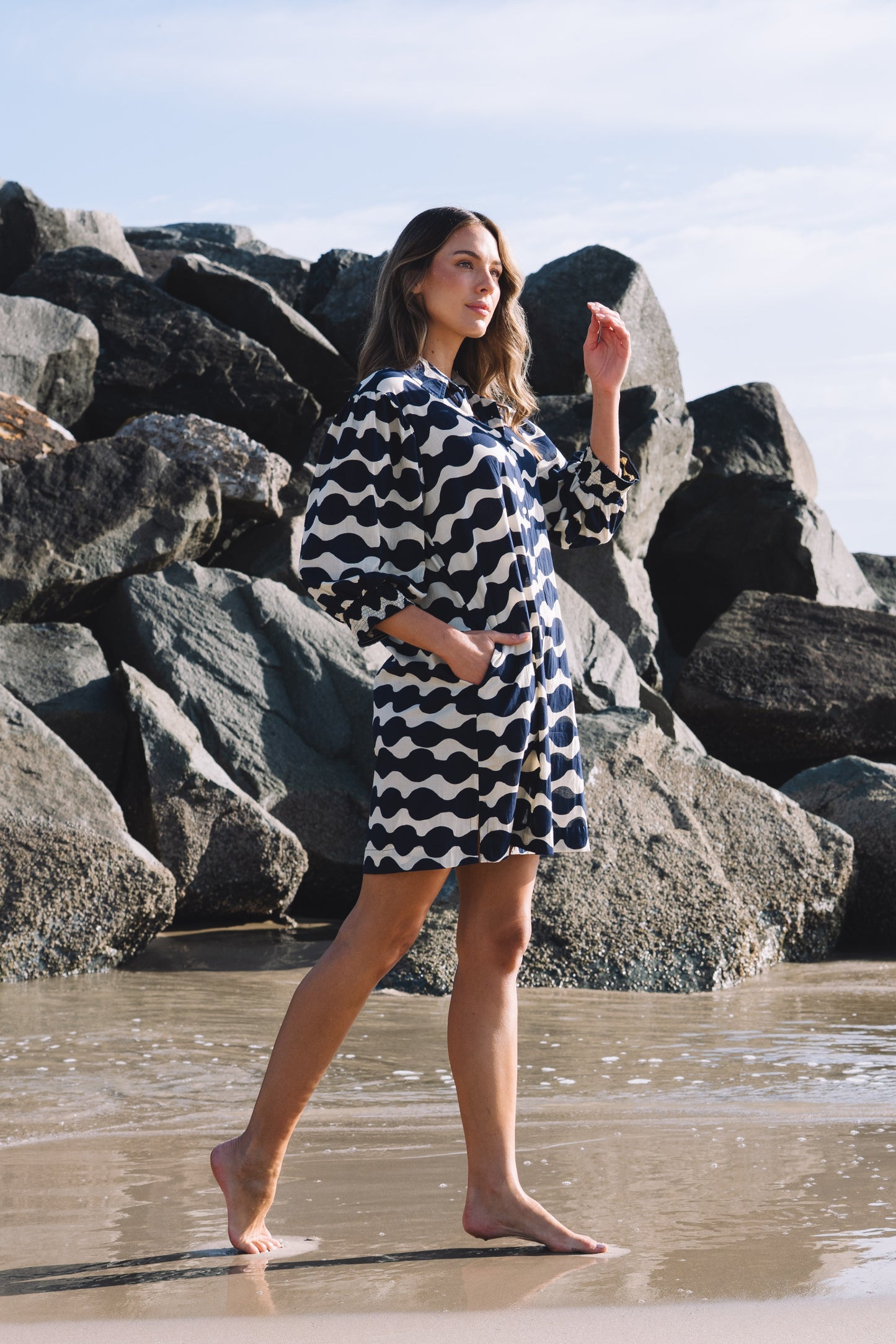 Dress Leona - Mala Navy Ecru Cotton