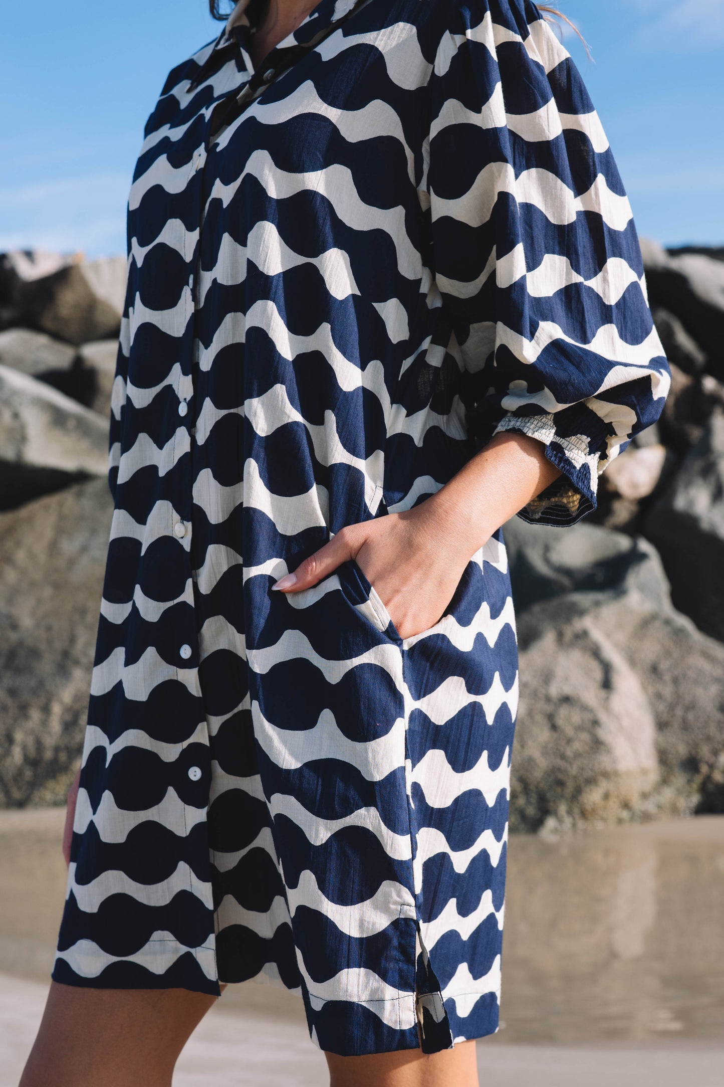 Dress Leona - Mala Navy Ecru Cotton