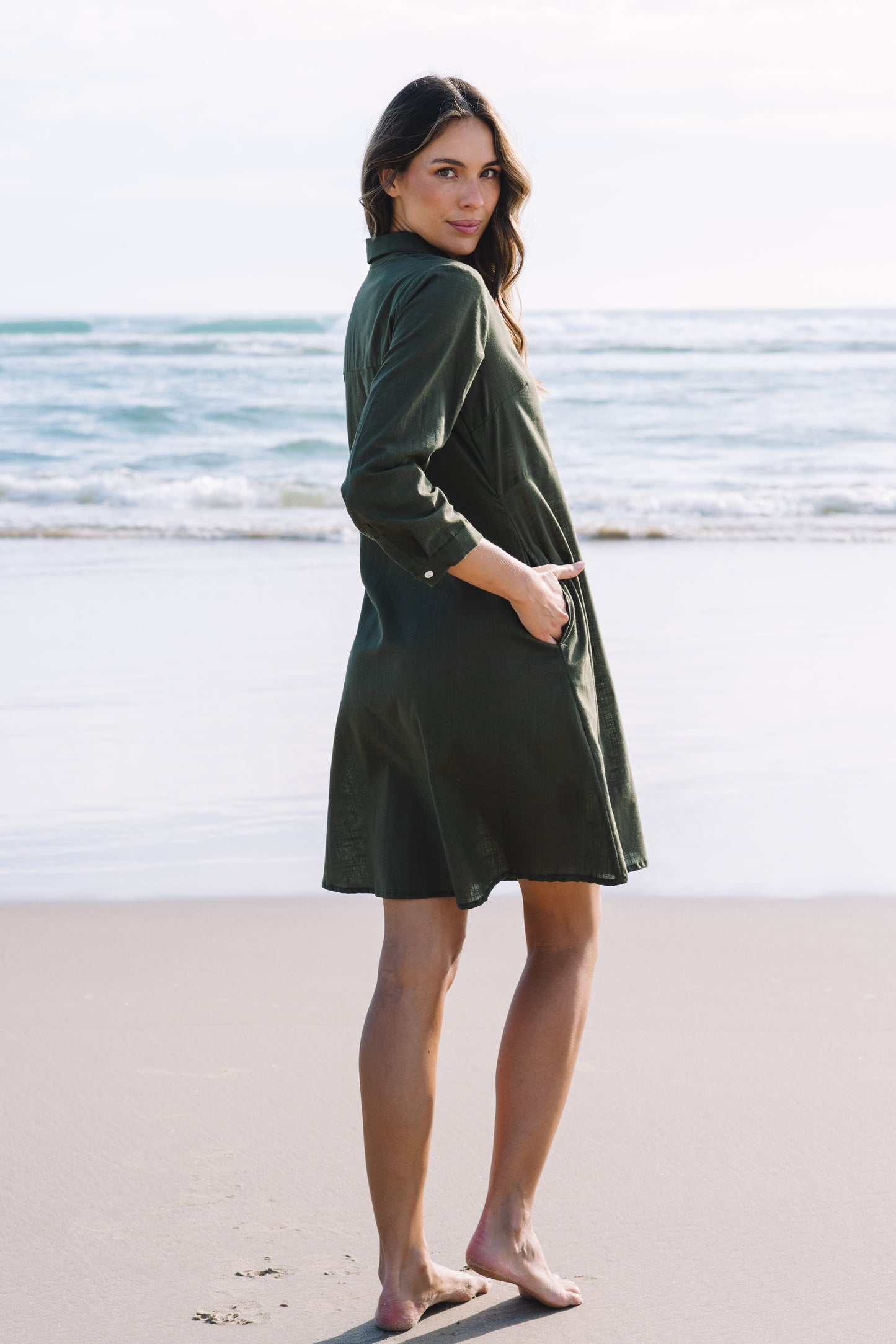 Dress Alix Deep Olive - Cotton Slub