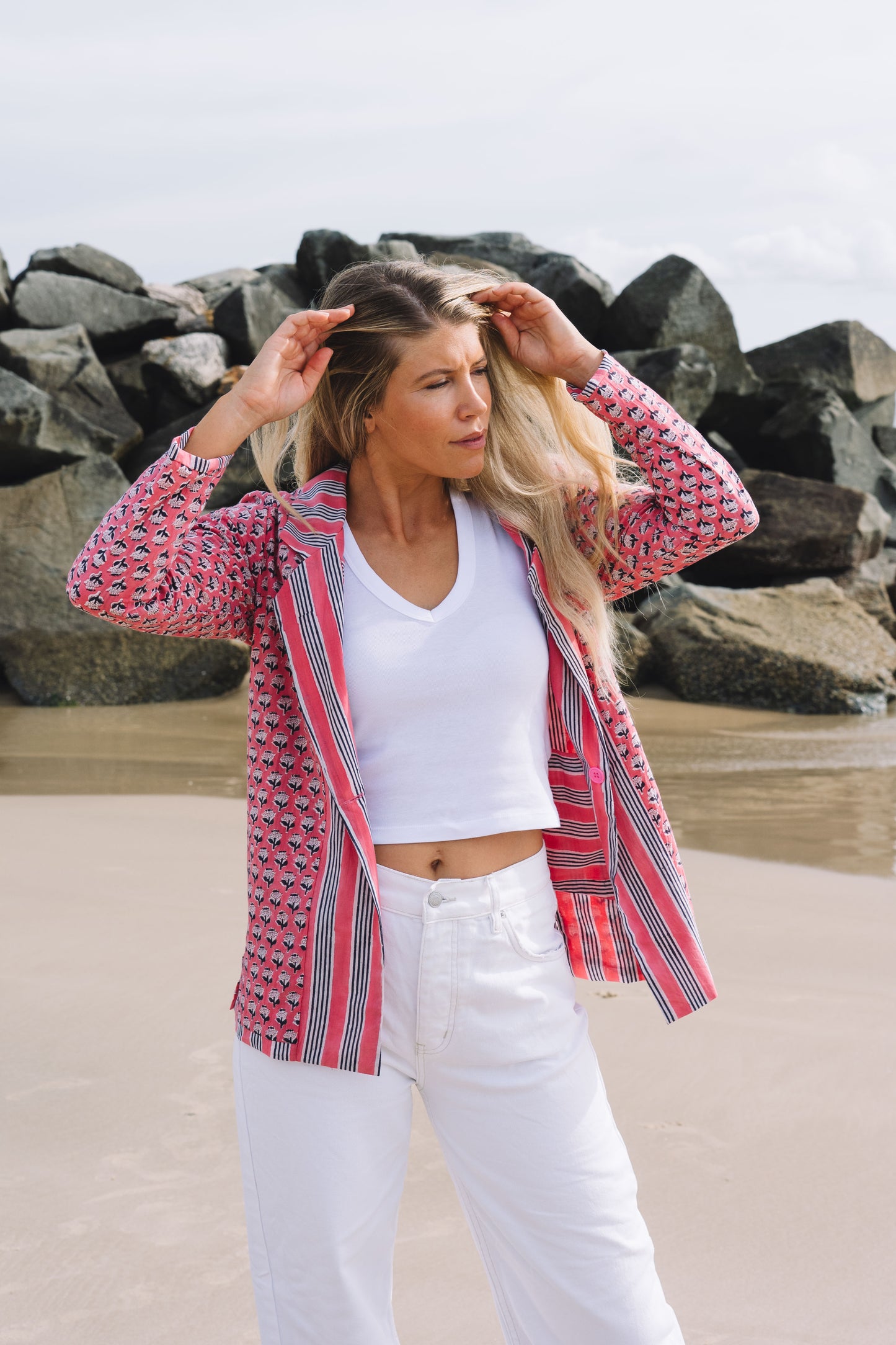 Jacket - Reversible Hand Block Jacket - Rose