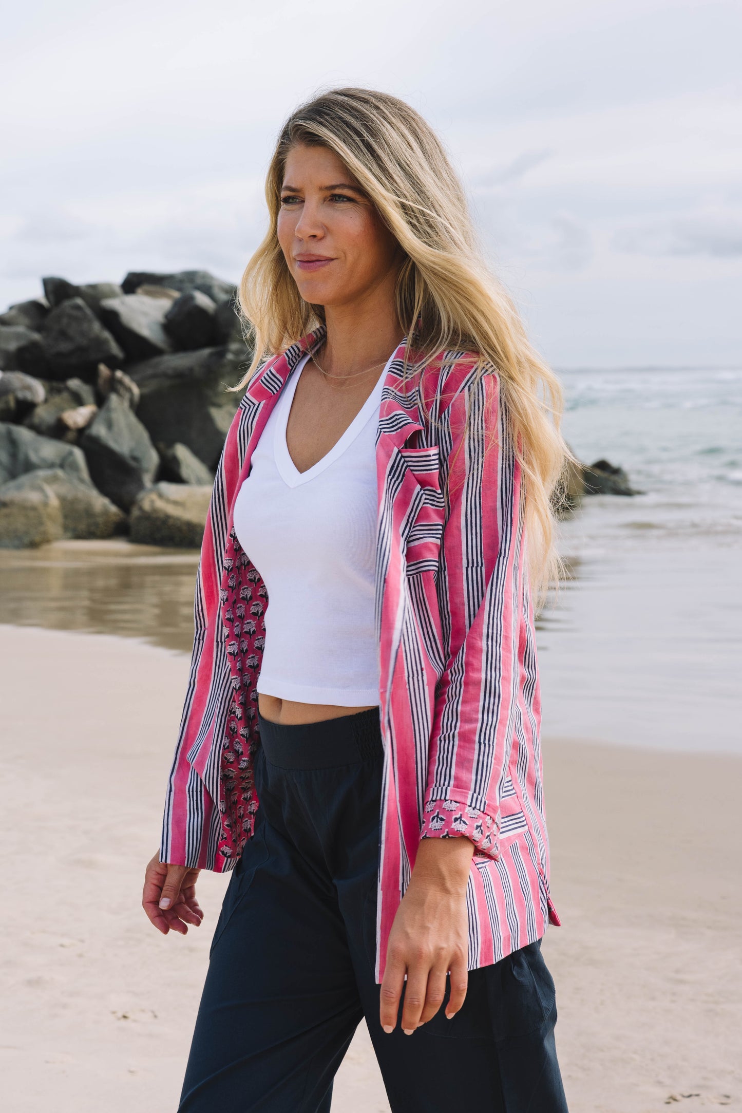 Jacket - Reversible Hand Block Jacket - Rose