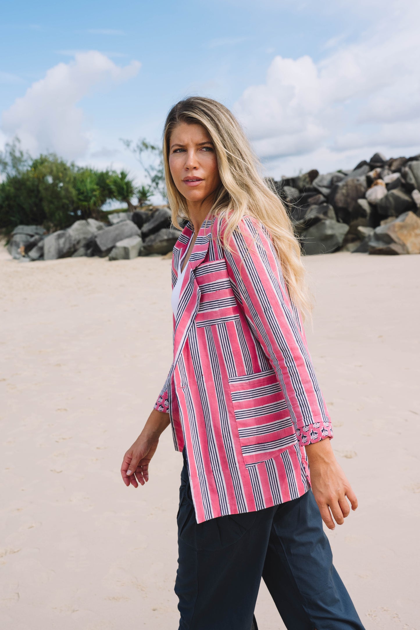 Jacket - Reversible Hand Block Jacket - Rose