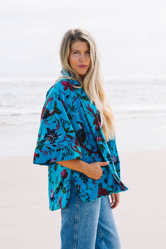 The Velvet Statement Jacket - Bird of Paradise Turquoise