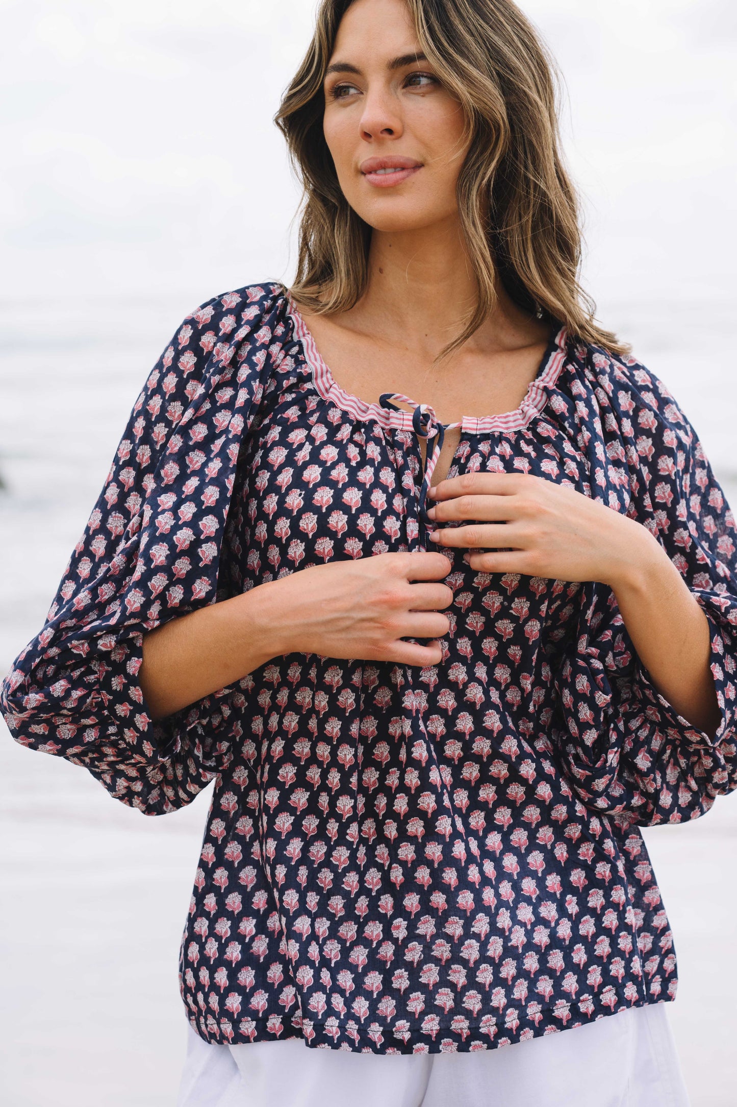 Top Anna - Laura Flower Indigo Handblock Cotton