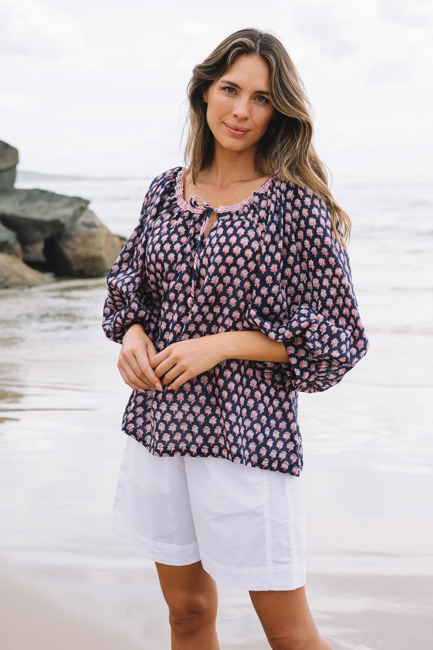 Top Anna - Laura Flower Indigo Handblock Cotton