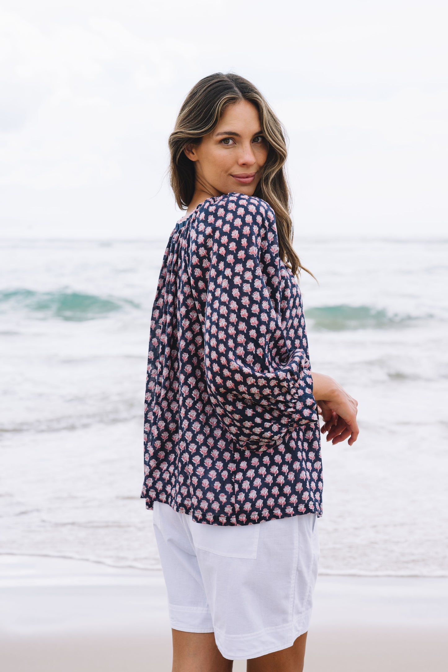 Top Anna - Laura Flower Indigo Handblock Cotton
