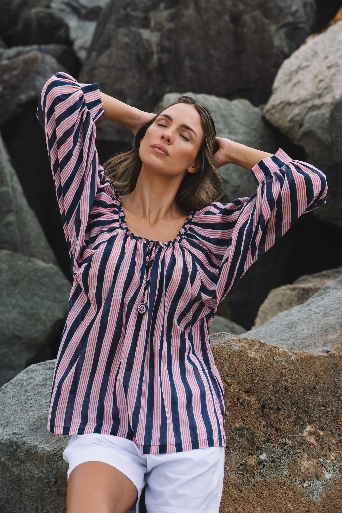 Top Anna - Indigo Stripe Handblock Cotton
