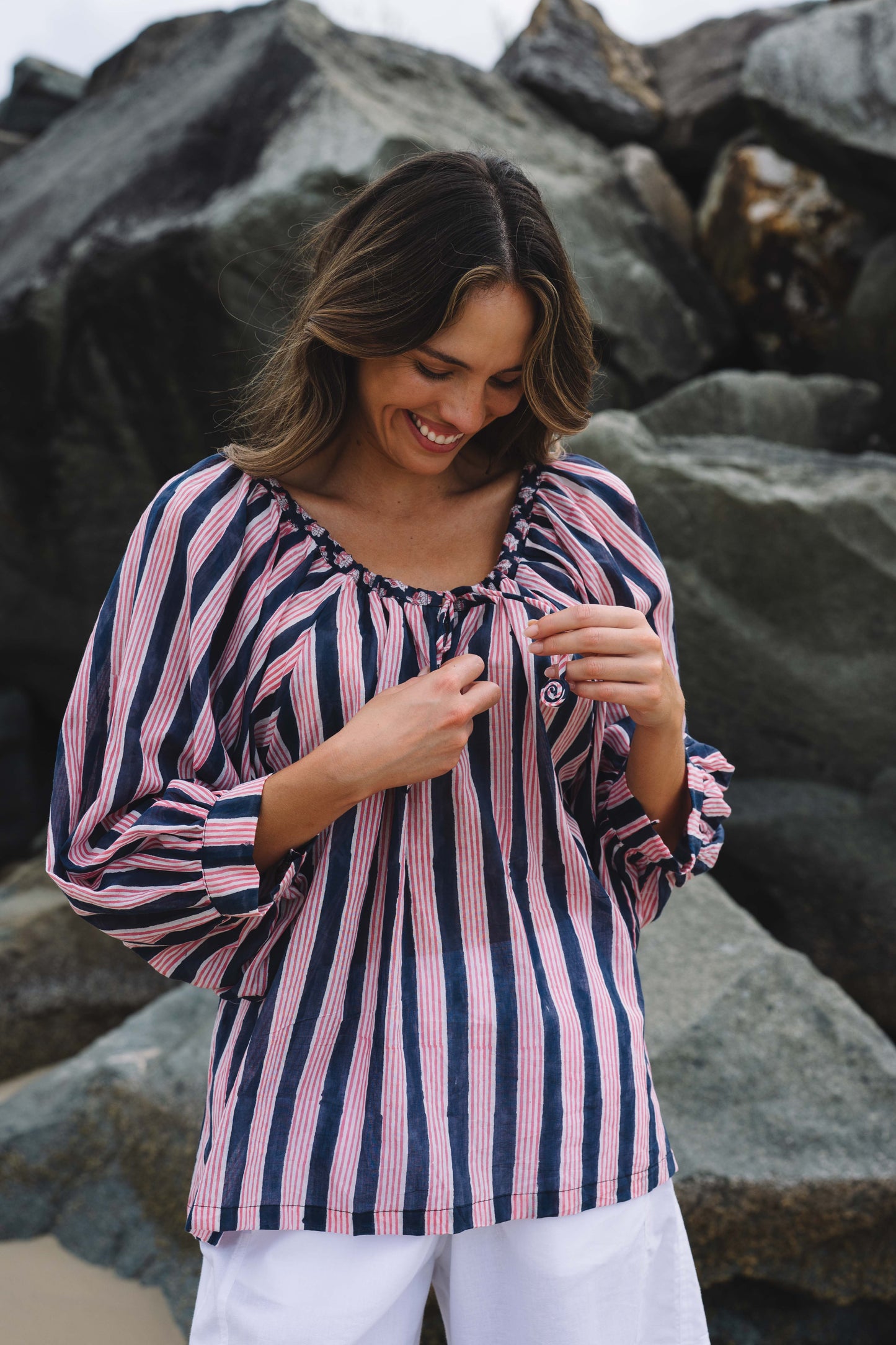 Top Anna - Indigo Stripe Handblock Cotton