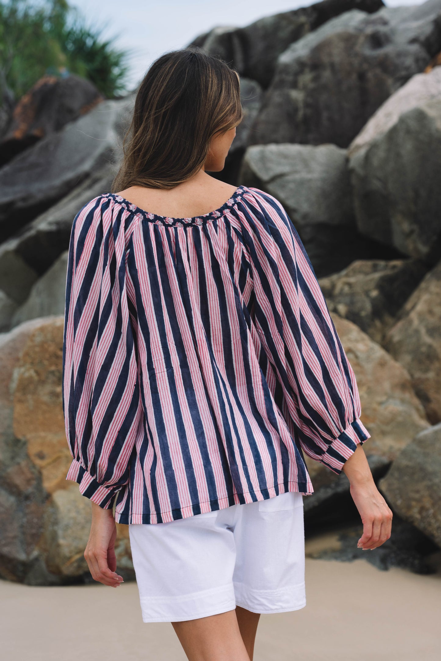 Top Anna - Indigo Stripe Handblock Cotton