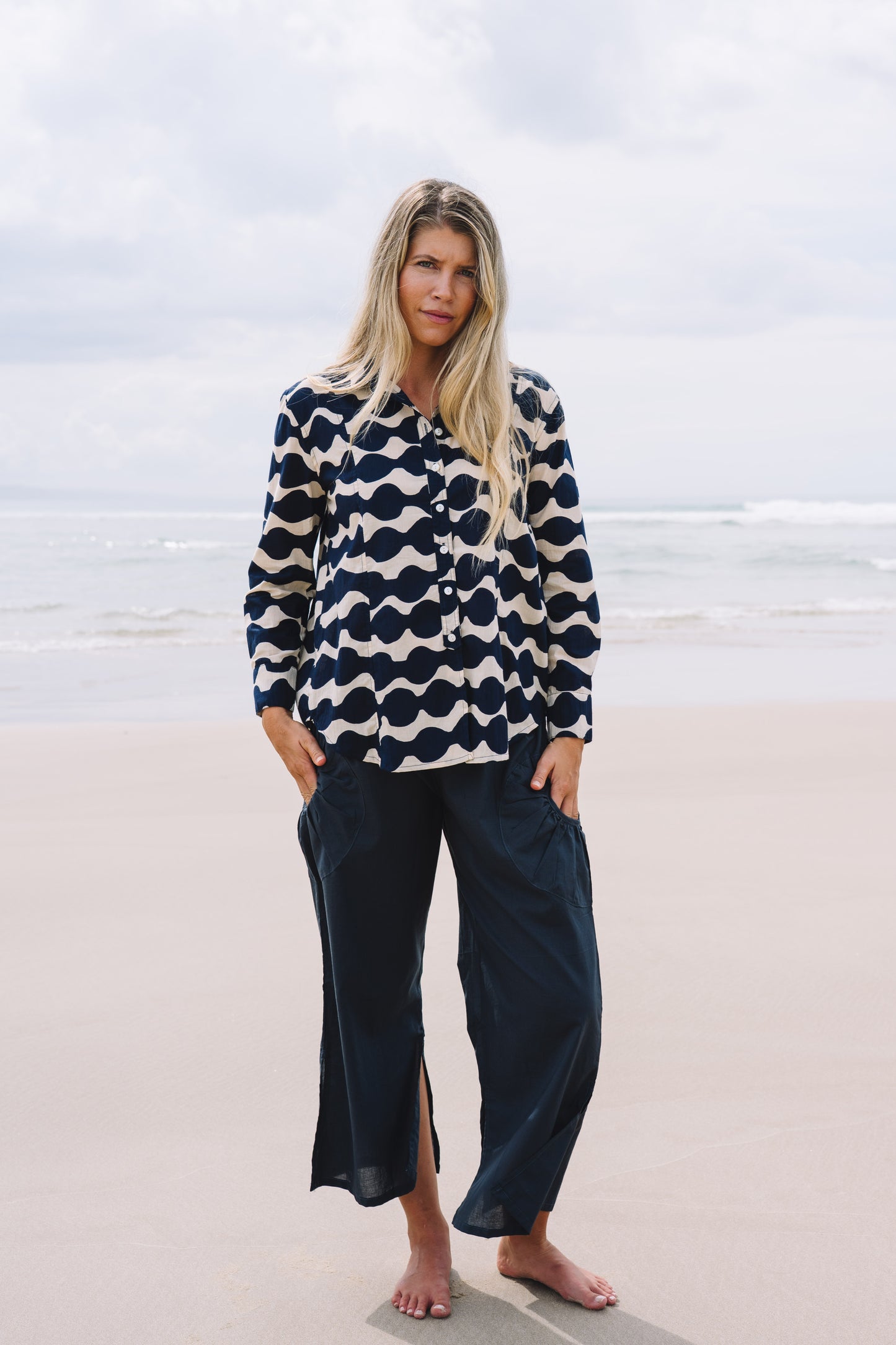 Top Clio Shirt -Mala Navy Ecru Cotton