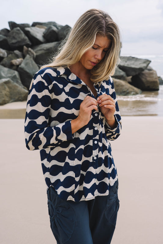 Top Clio Shirt -Mala Navy Ecru Cotton