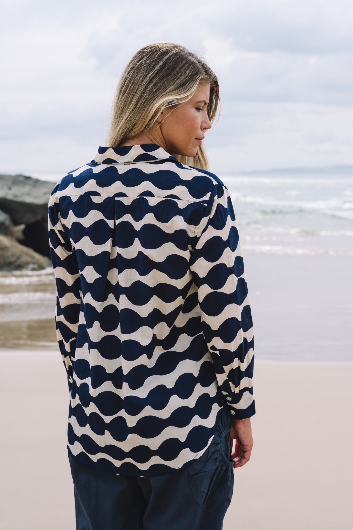 Top Clio Shirt -Mala Navy Ecru Cotton