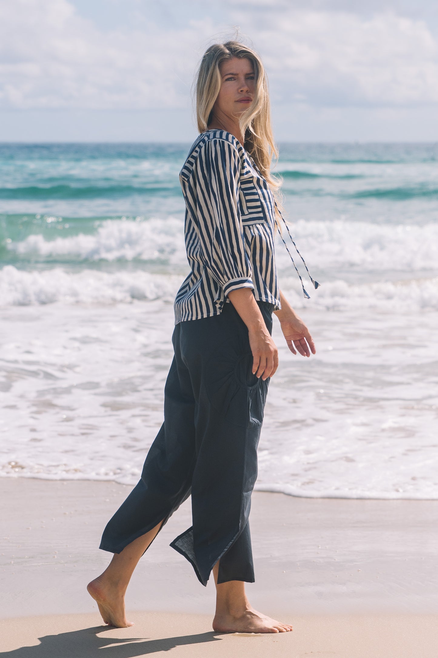 Top Arpana - Hand Painted Stripe Navy Ecru