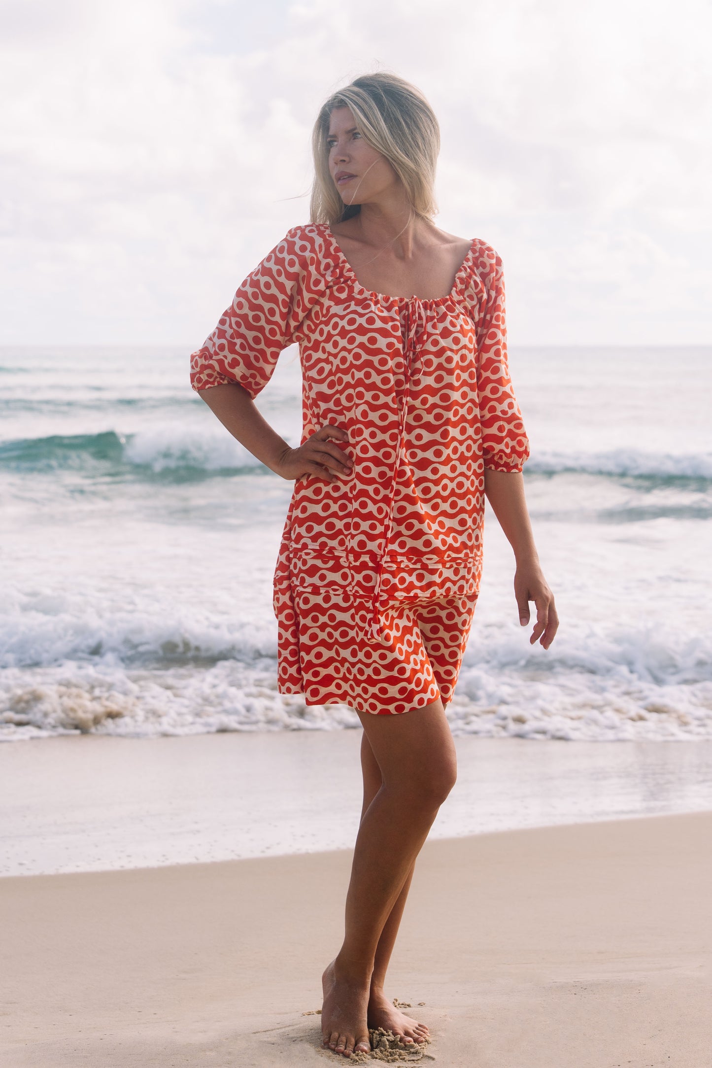 Dress Priya - Anouk Papaya and Ecru Cotton