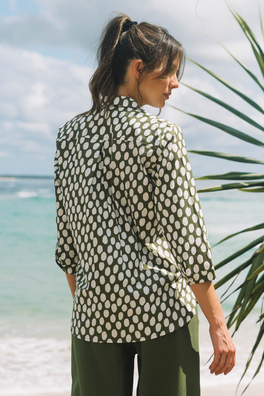Top Uma Shirt - Olive Spot Cotton