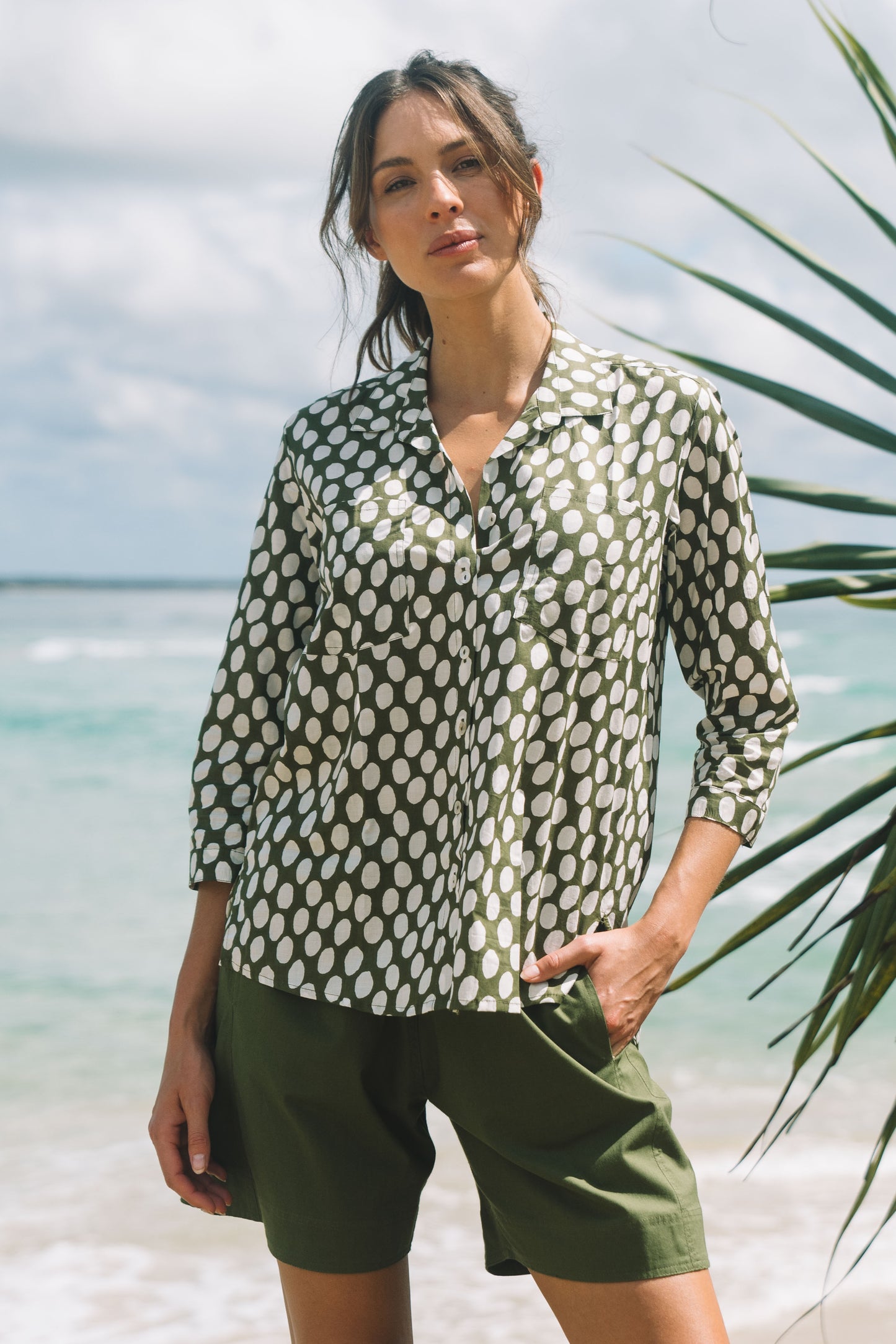Top Uma Shirt - Olive Spot Cotton