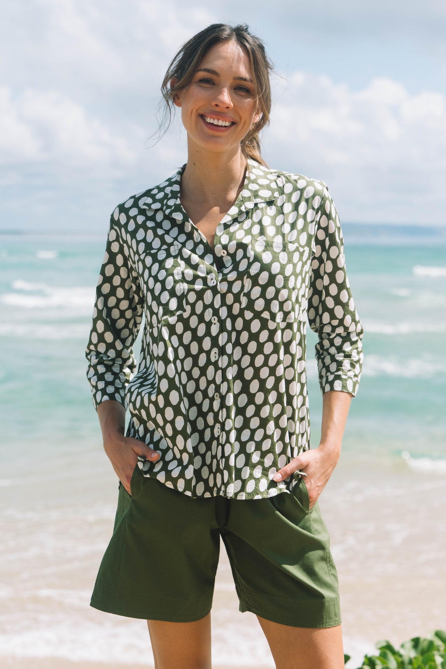 Top Uma Shirt - Olive Spot Cotton