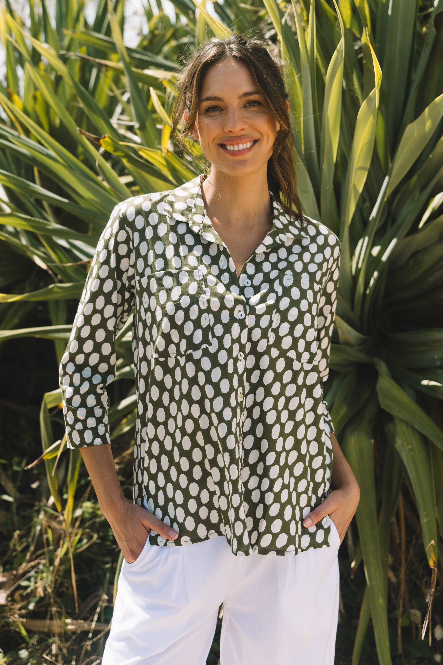 Top Uma Shirt - Olive Spot Cotton
