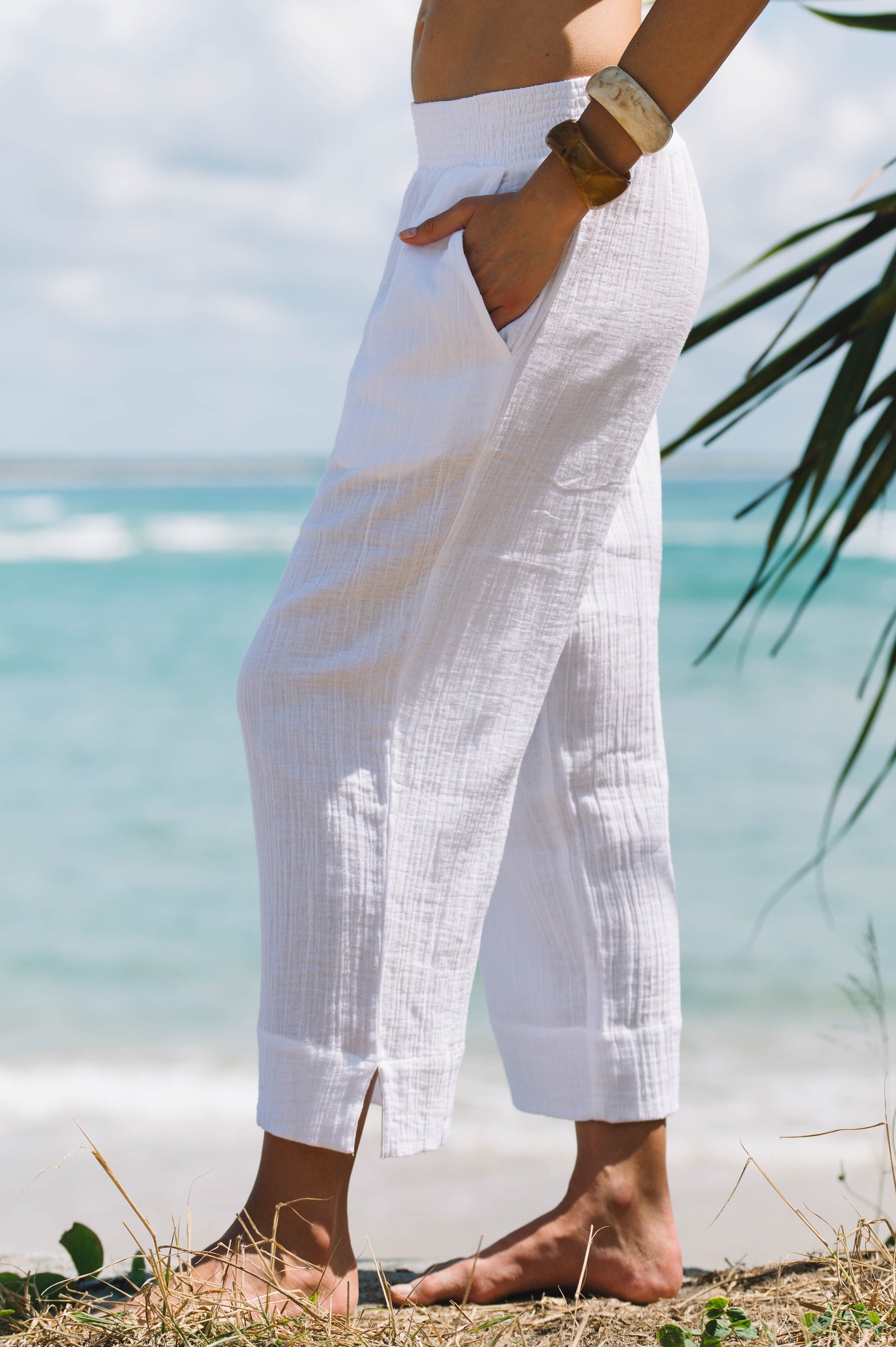 Pant Cove - White Gauze Textured Cotton