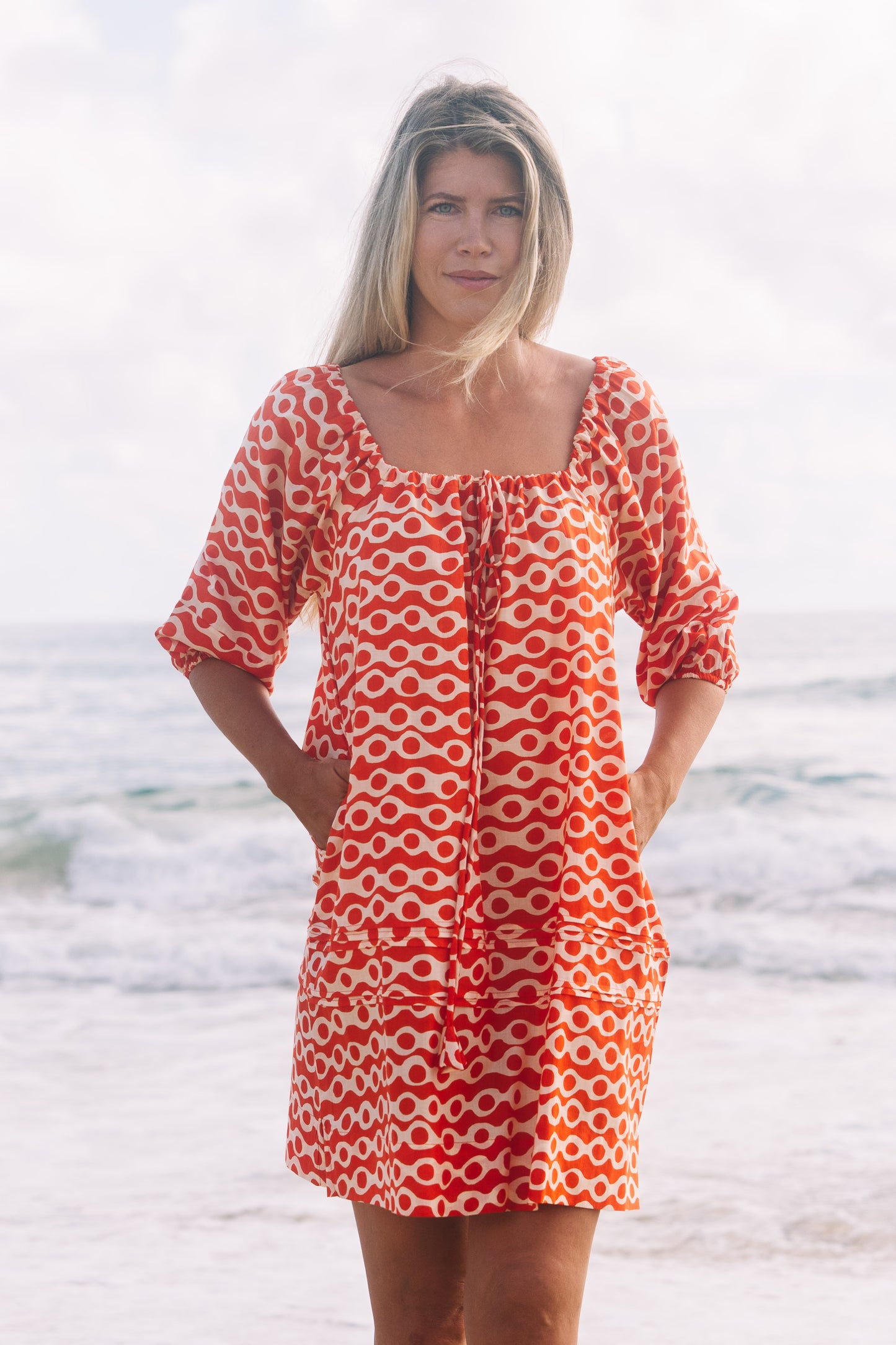 Dress Priya - Anouk Papaya and Ecru Cotton