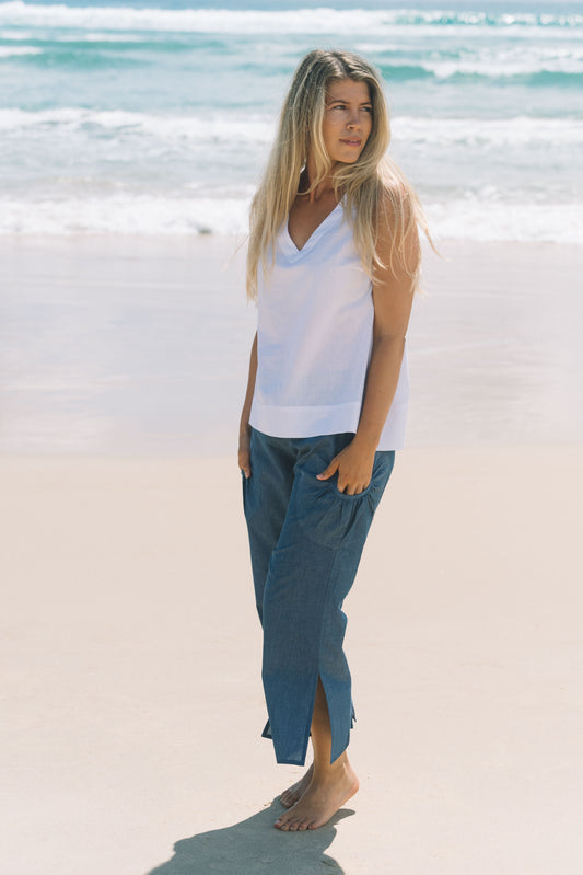 Top V Neck Cotton - White