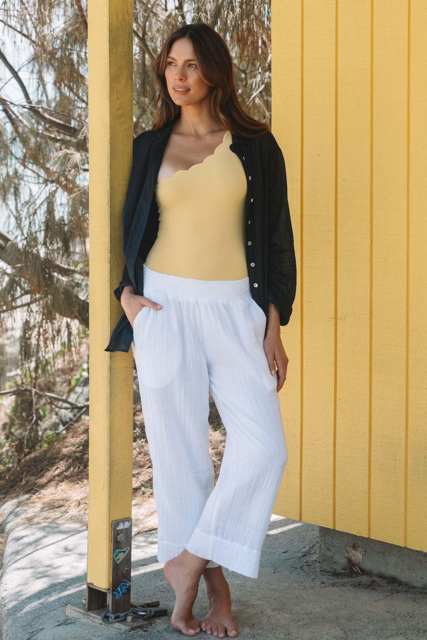 Pant Beach - White Gauze Textured Cotton