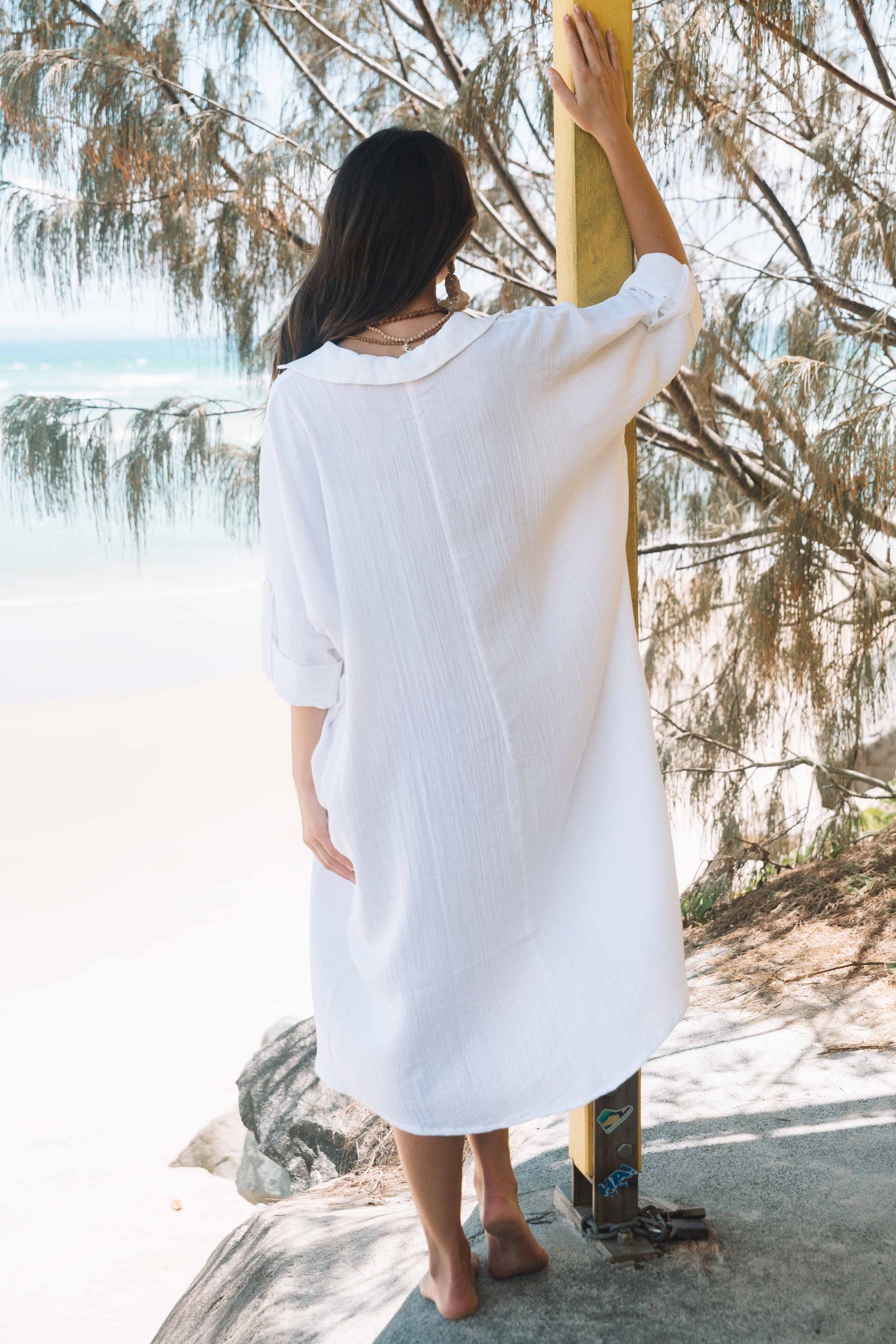 Dress Rumi Kaftan - White Gauze Textured Cotton