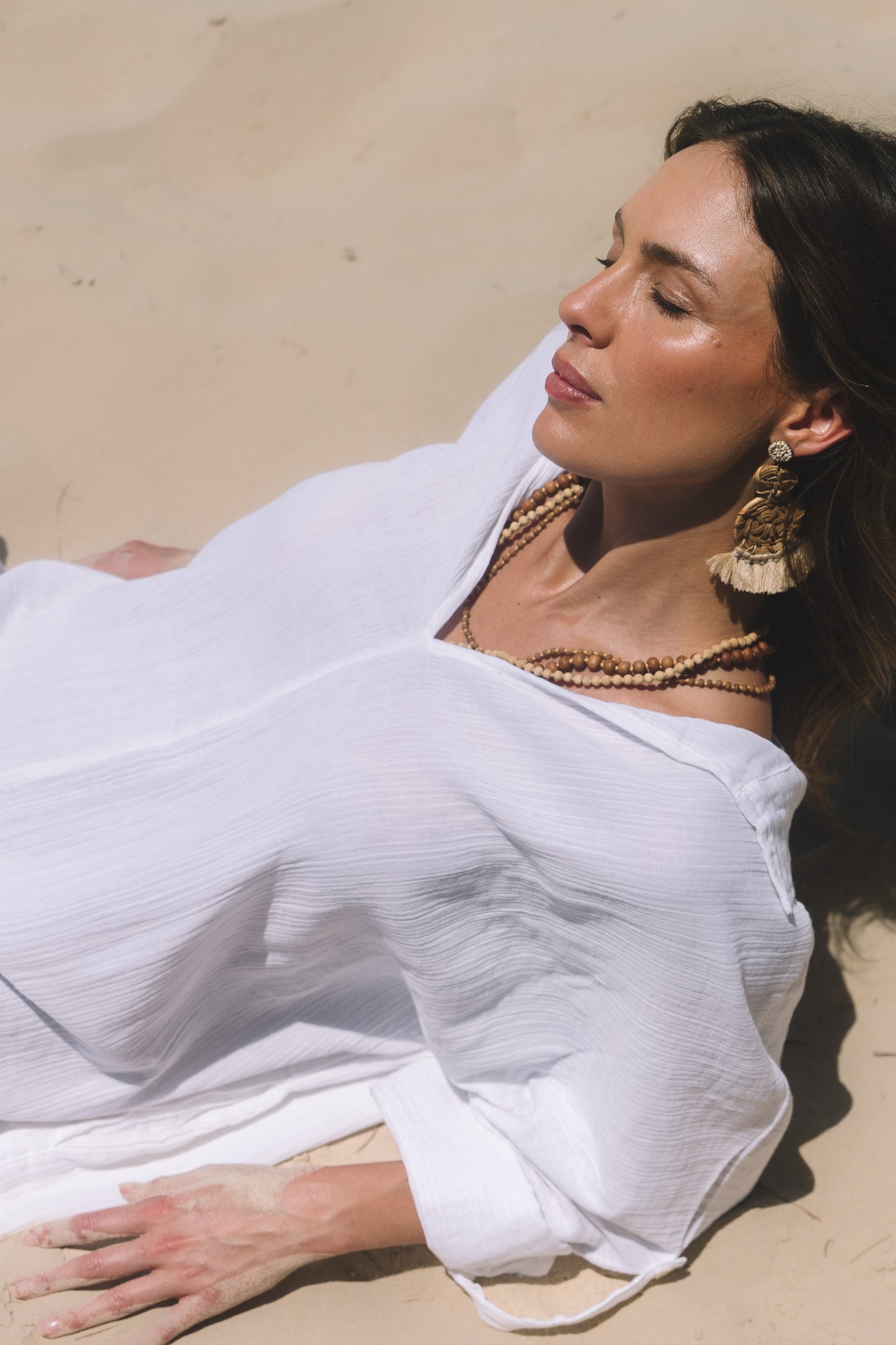 Dress Rumi Kaftan - White Gauze Textured Cotton