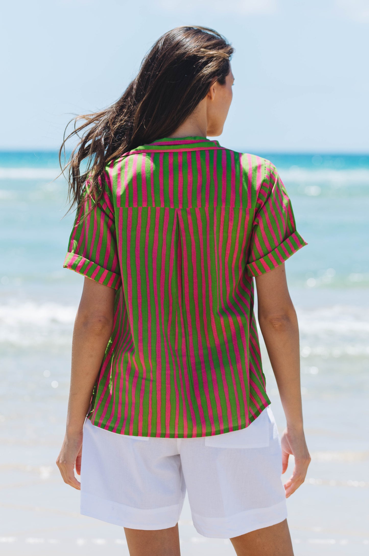 Shirt Maya - Hand Painted Stripe Pink and Green