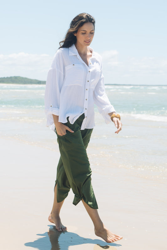 Top Cove Shirt - White Gauze Textured Cotton