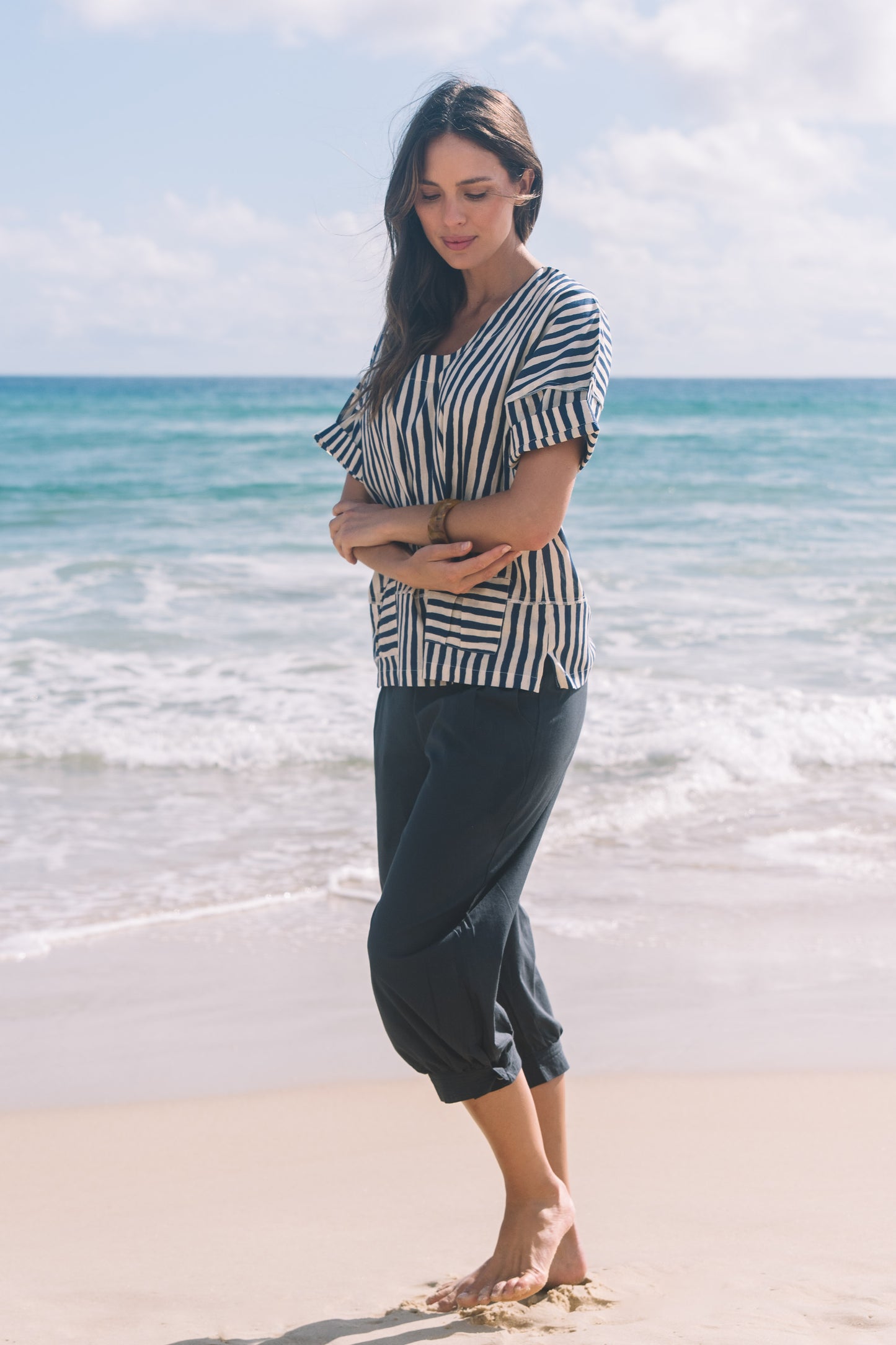 Top Chinta - Hand Painted Stripe Navy Ecru