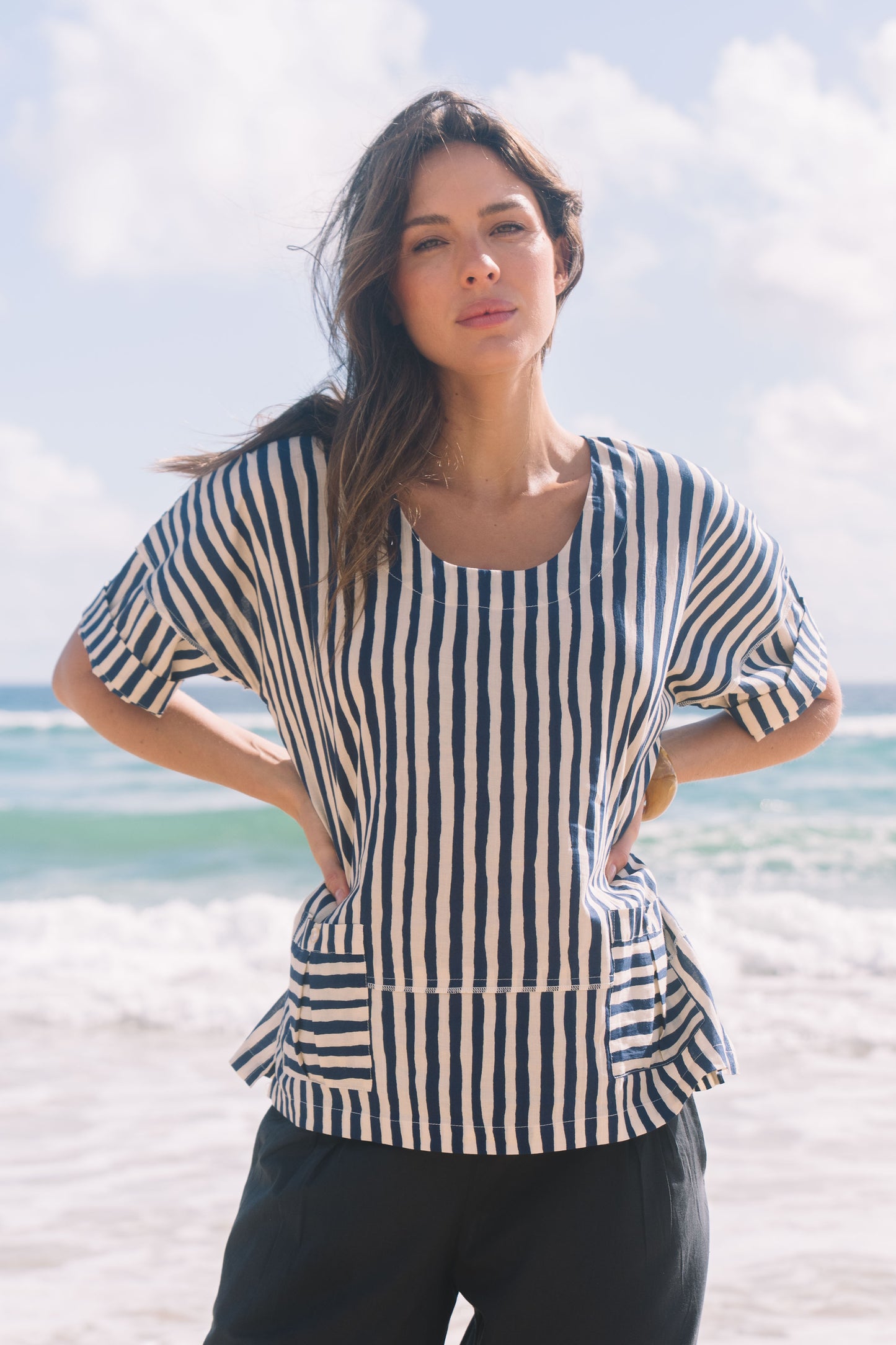 Top Chinta - Hand Painted Stripe Navy Ecru