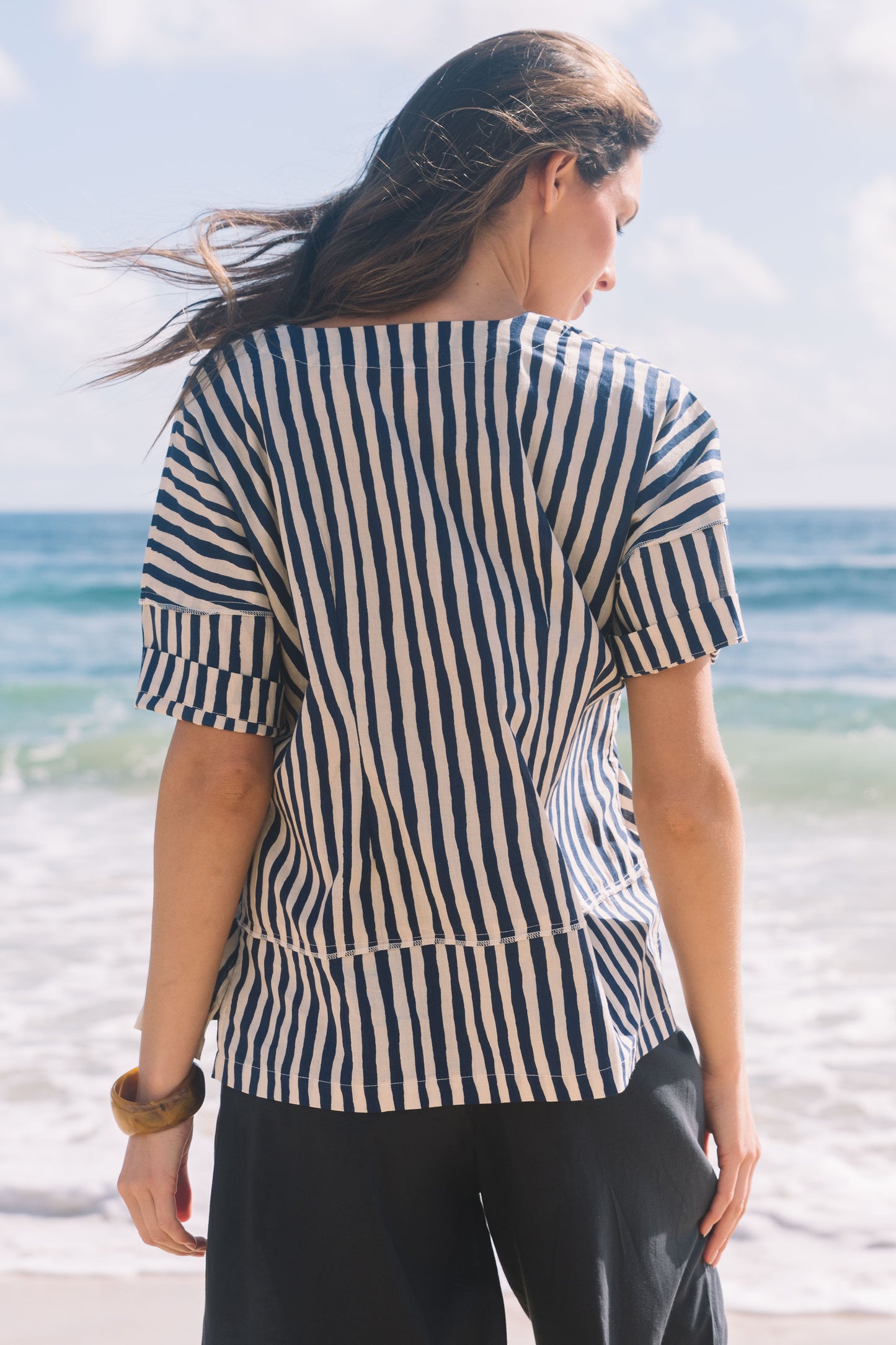 Top Chinta - Hand Painted Stripe Navy Ecru