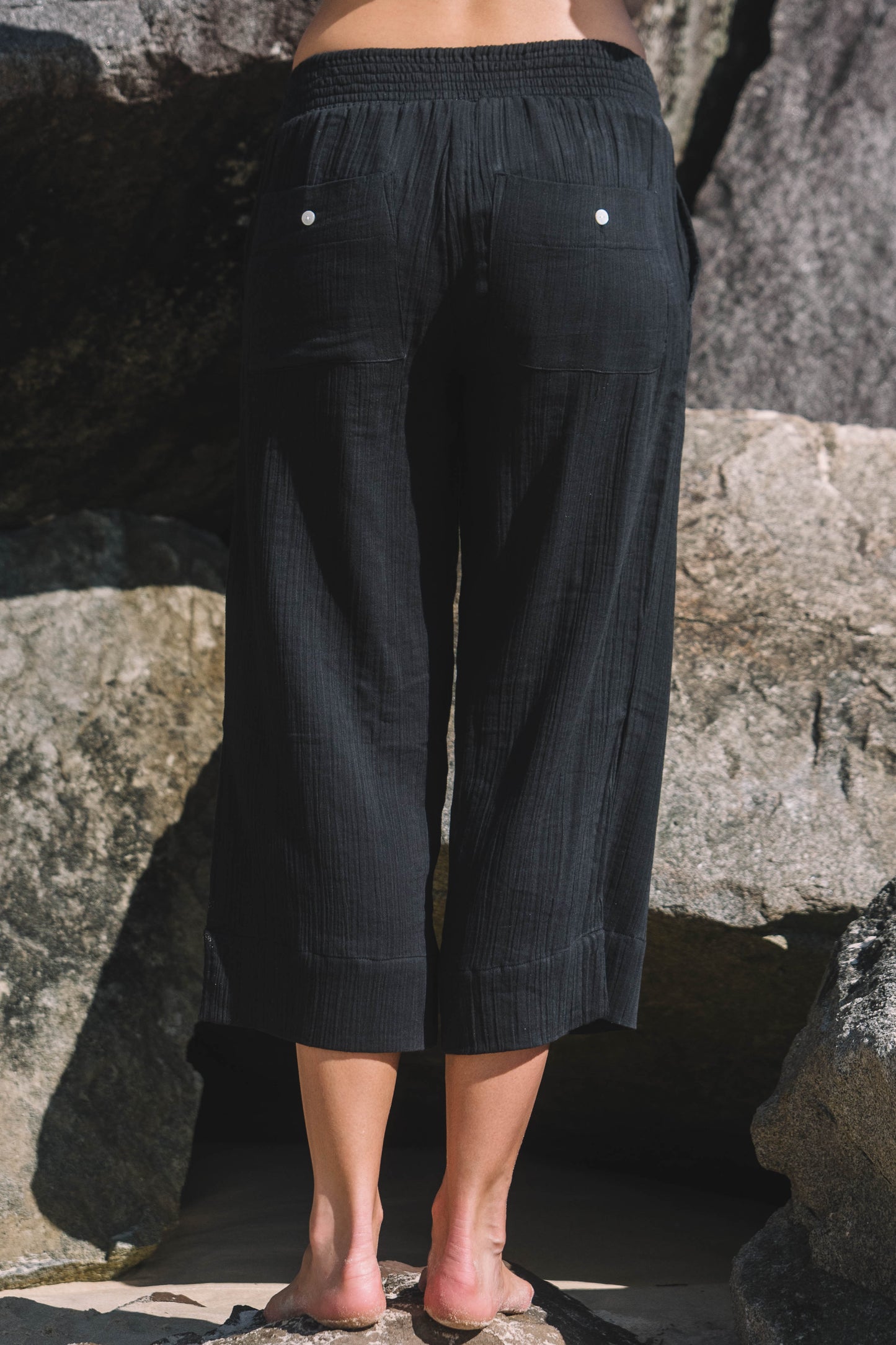 Pant Cove - Black Gauze Textured Cotton