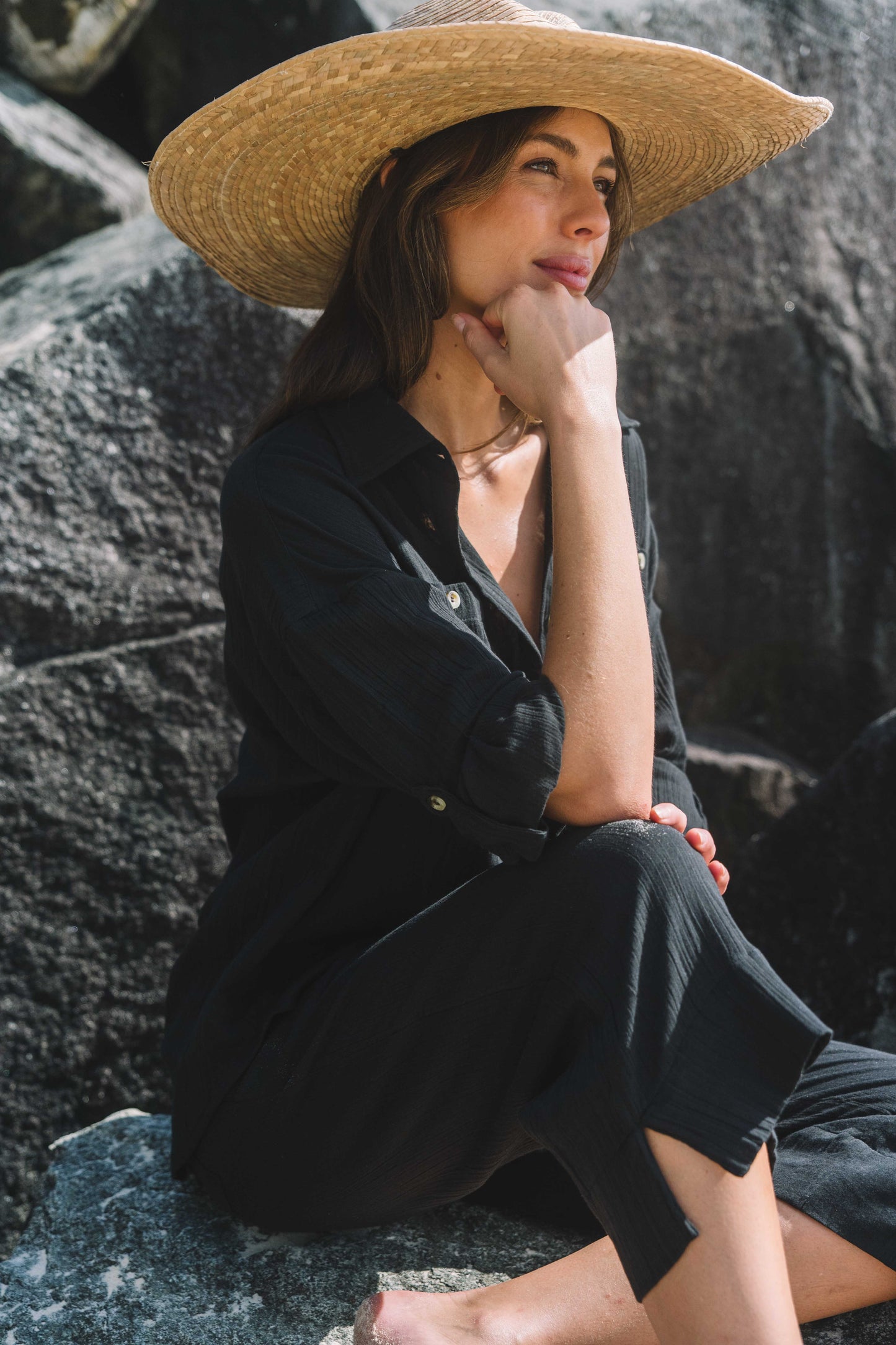 Top Cove Shirt - Black Gauze Textured Cotton