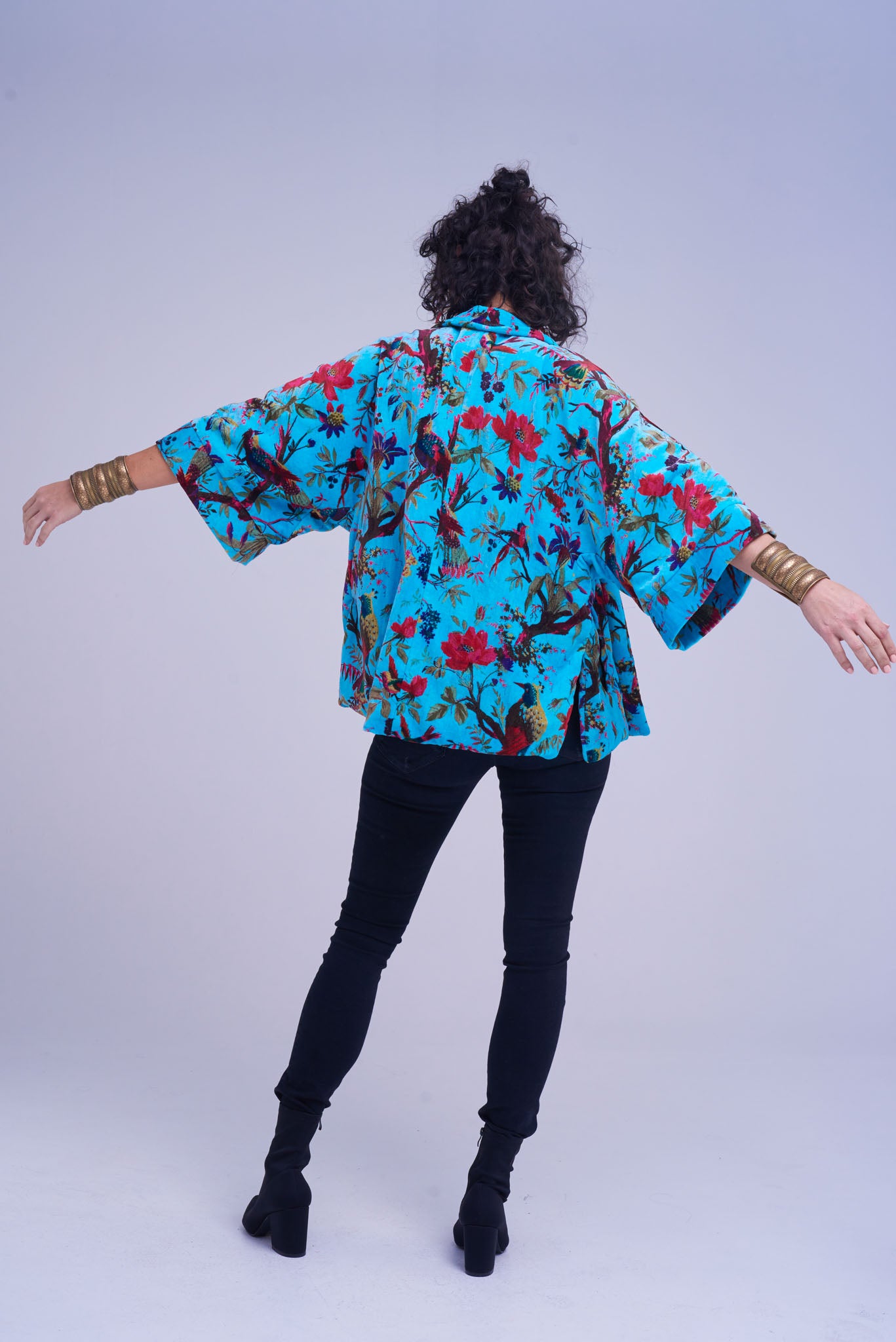 Jacket Kimono Turquoise -  Birds and Flowers