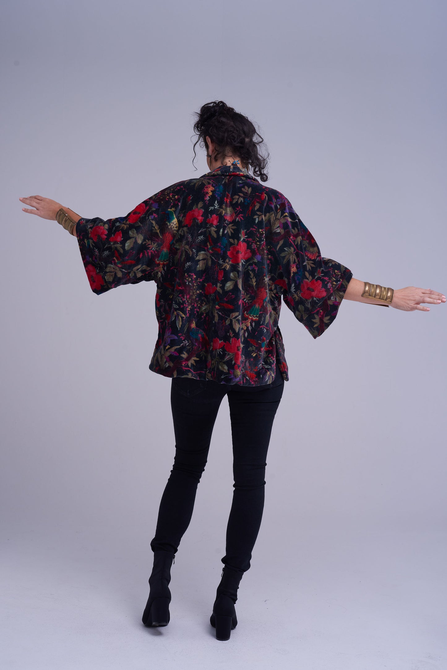 Jacket Kimono  Black - Birds and Flowers