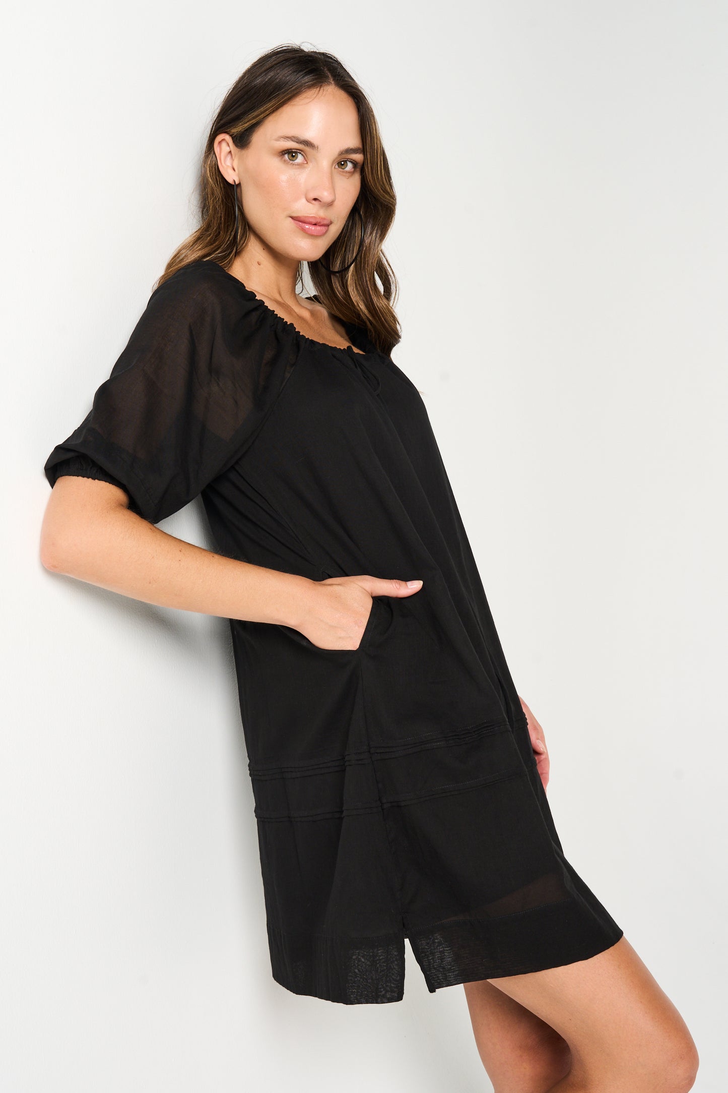 Dress Priya - Black Cotton Voile - Lined