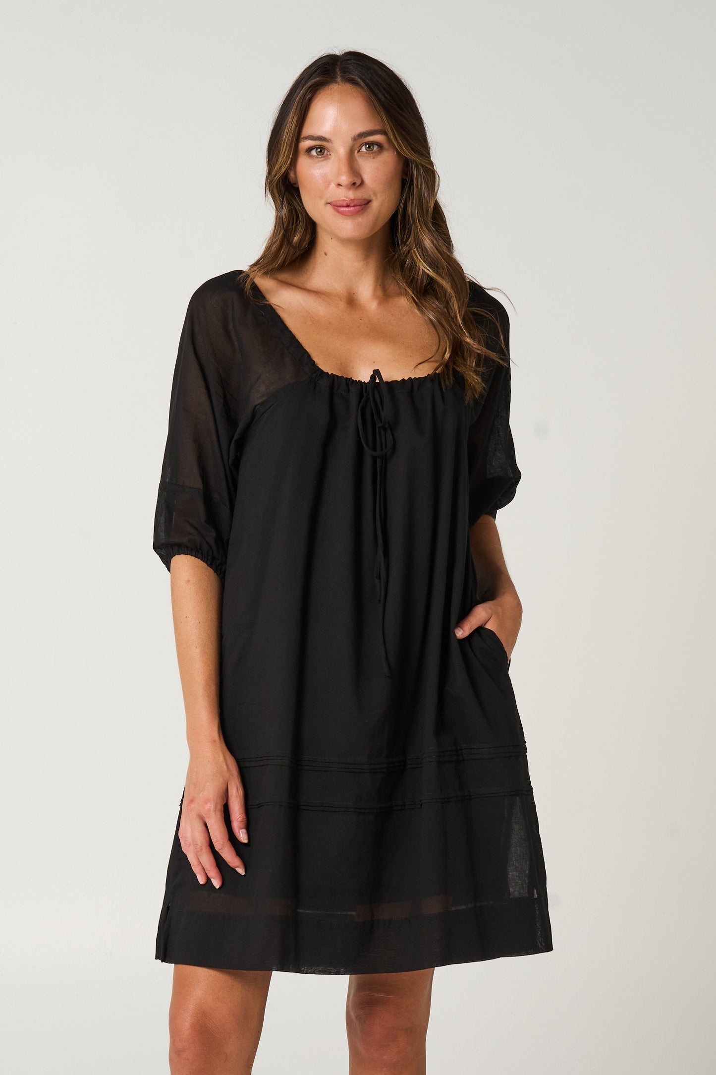 Dress Priya - Black Cotton Voile - Lined