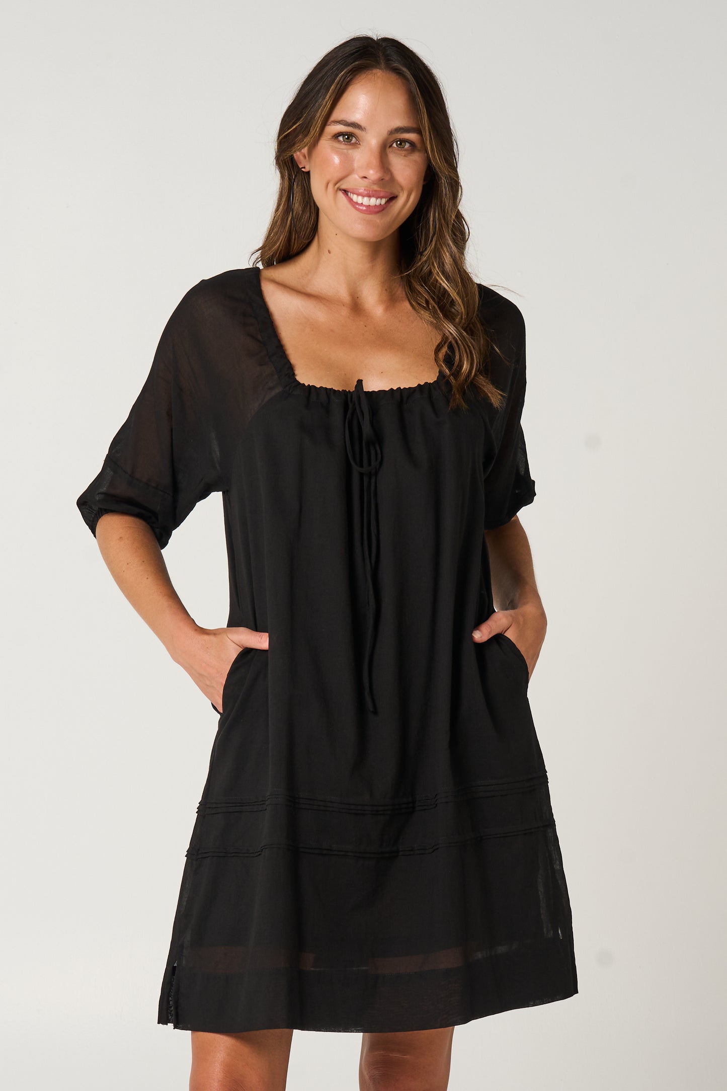 Dress Priya - Black Cotton Voile - Lined