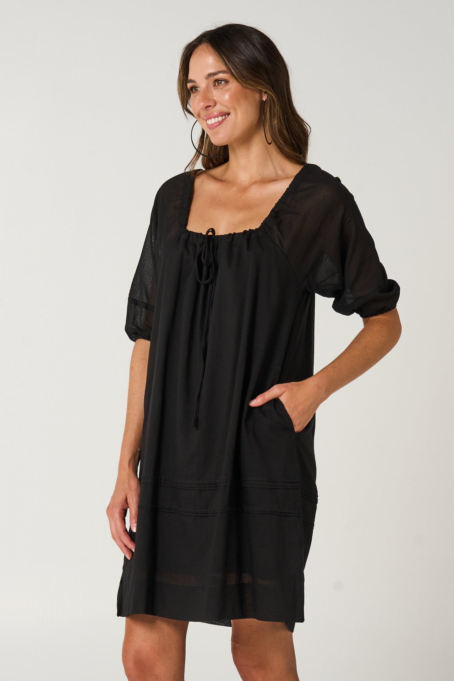 Dress Priya - Black Cotton Voile - Lined