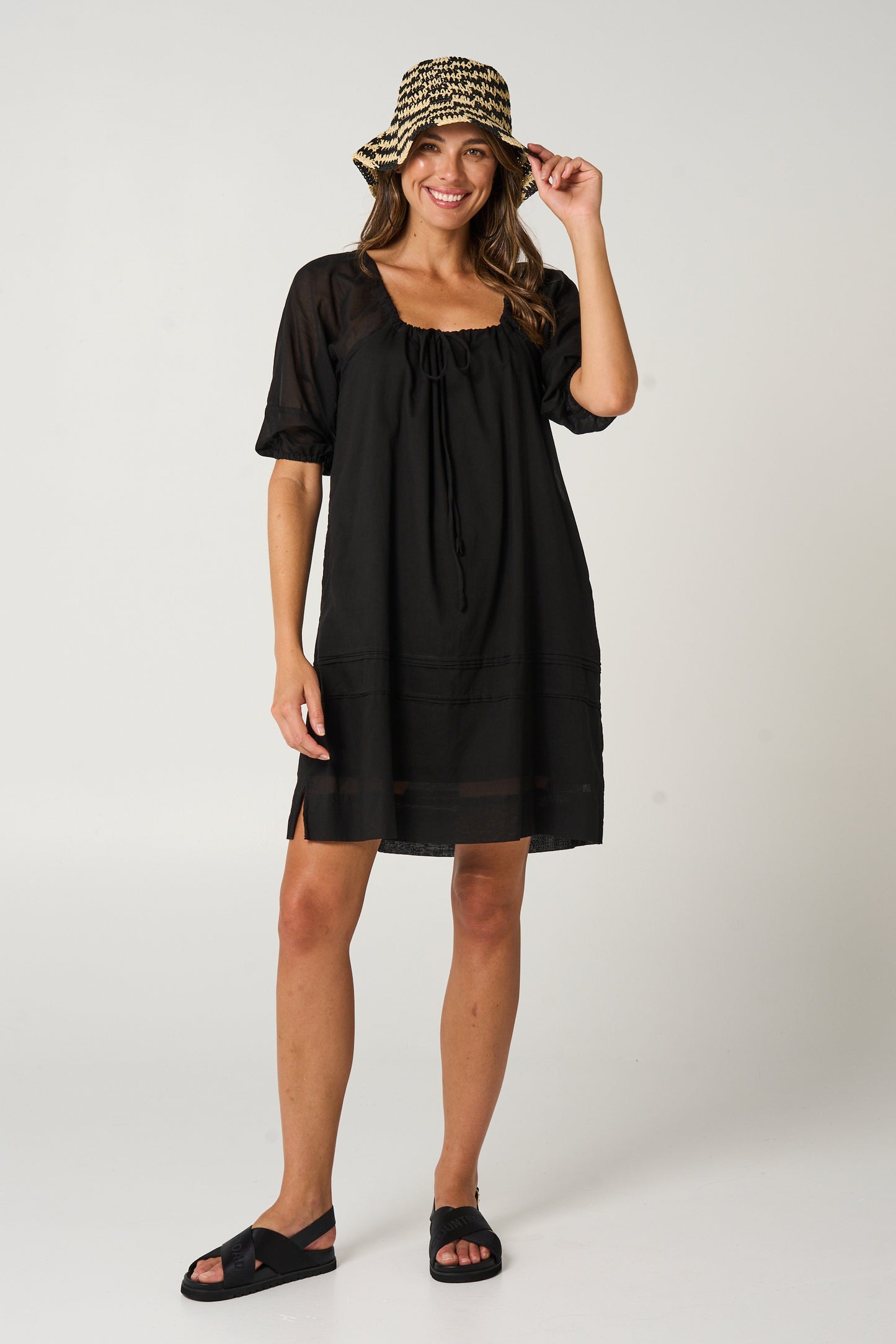 Dress Priya - Black Cotton Voile - Lined