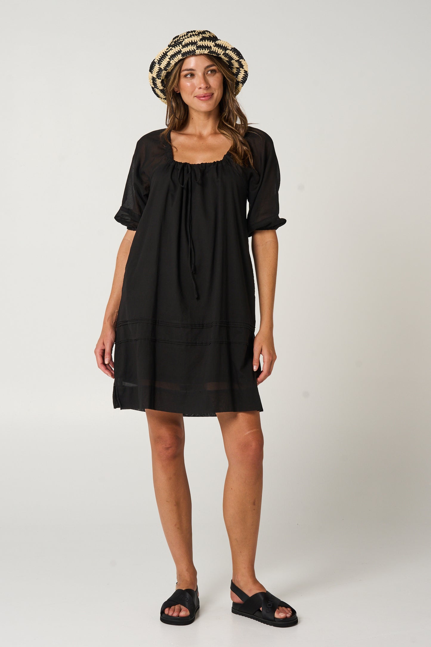 Dress Priya - Black Cotton Voile - Lined